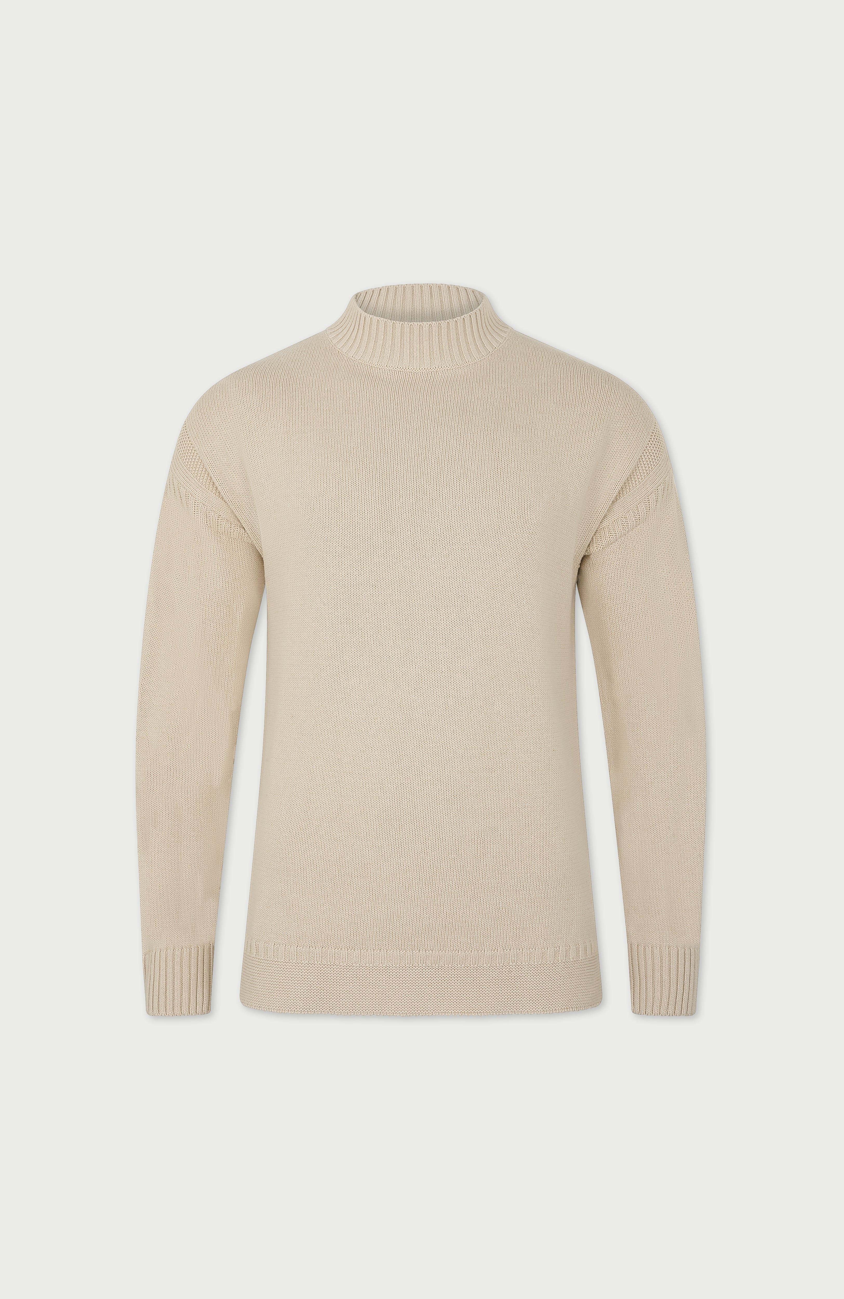 Mens Midweight Organic Cotton Linen Mock Neck Gansey Jumper