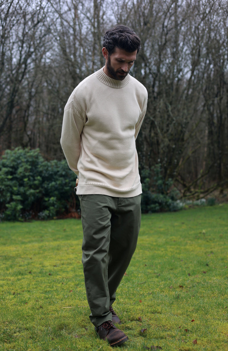 Mens Midweight Organic Cotton Linen Mock Neck Gansey Jumper
