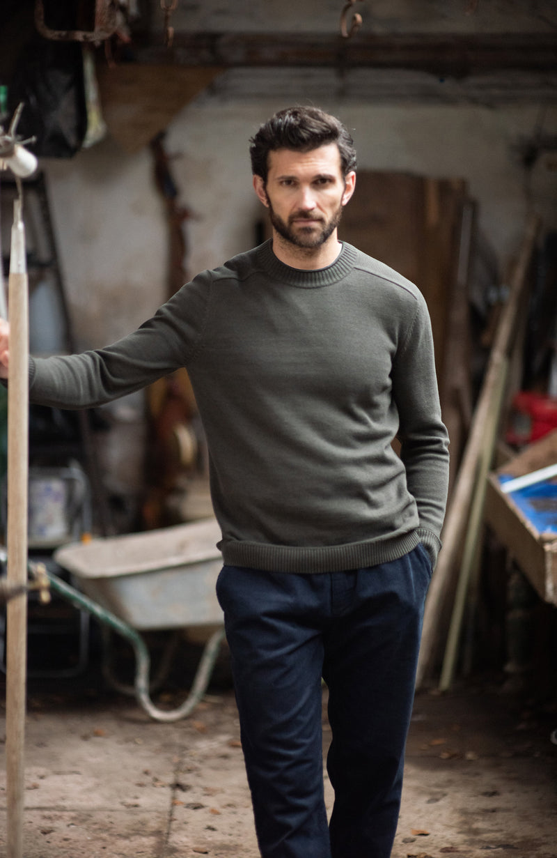 Mens Lightweight Organic Cotton Linen Saddle Shoulder Jumper