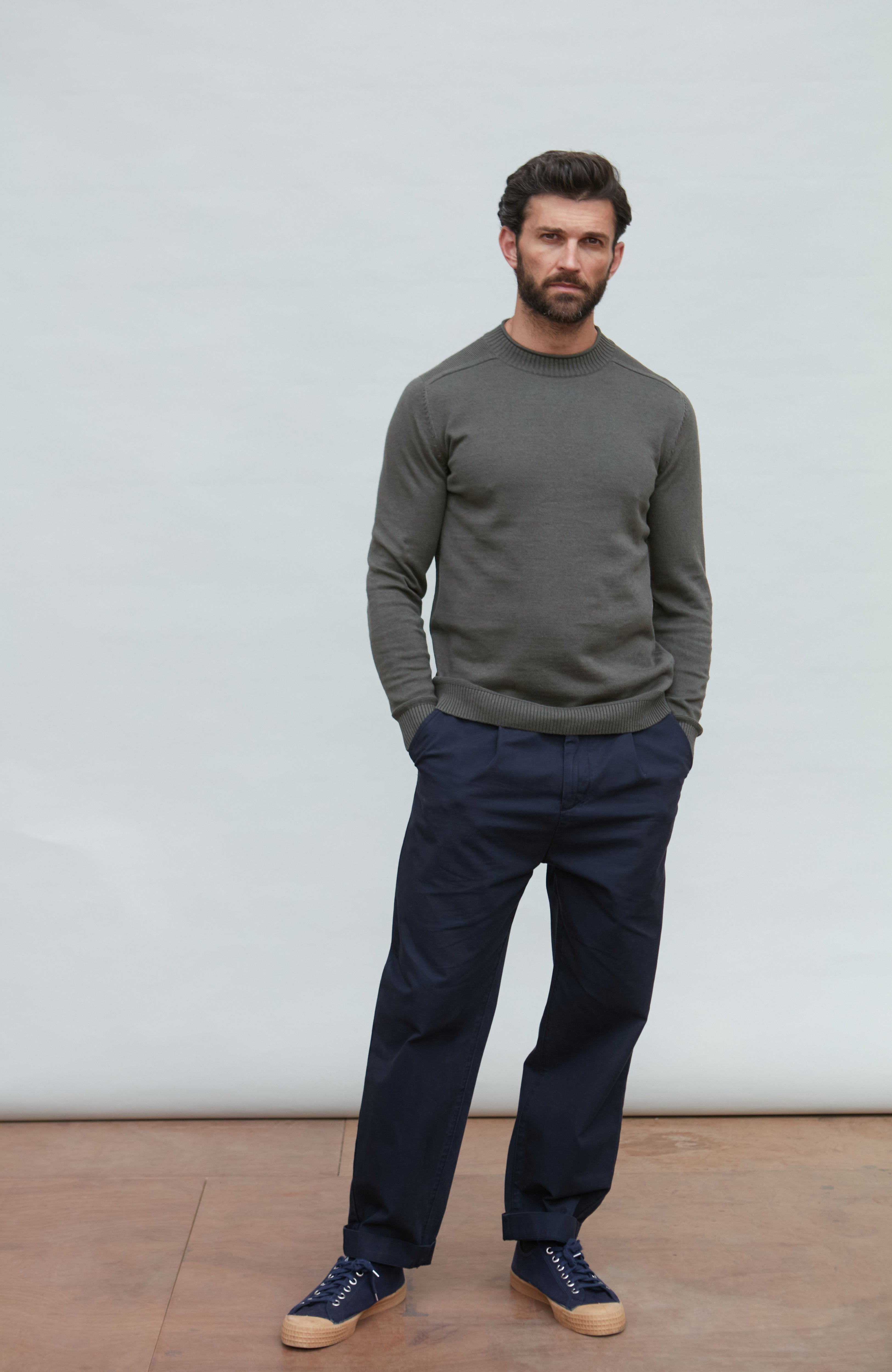Mens Lightweight Organic Cotton Linen Saddle Shoulder Jumper