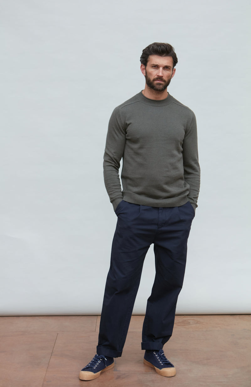 Mens Lightweight Organic Cotton Linen Saddle Shoulder Jumper
