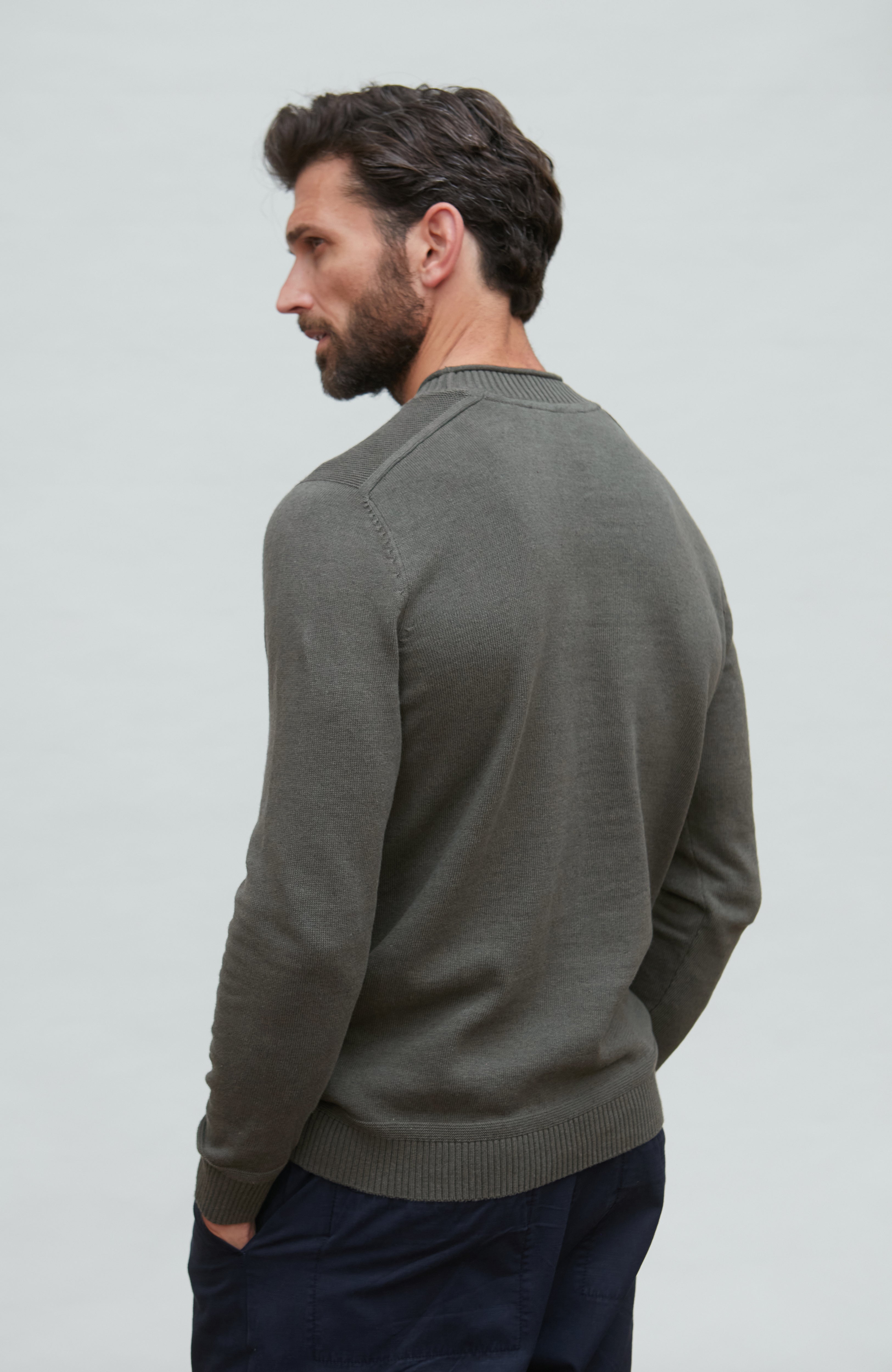 Mens Lightweight Organic Cotton Linen Saddle Shoulder Jumper