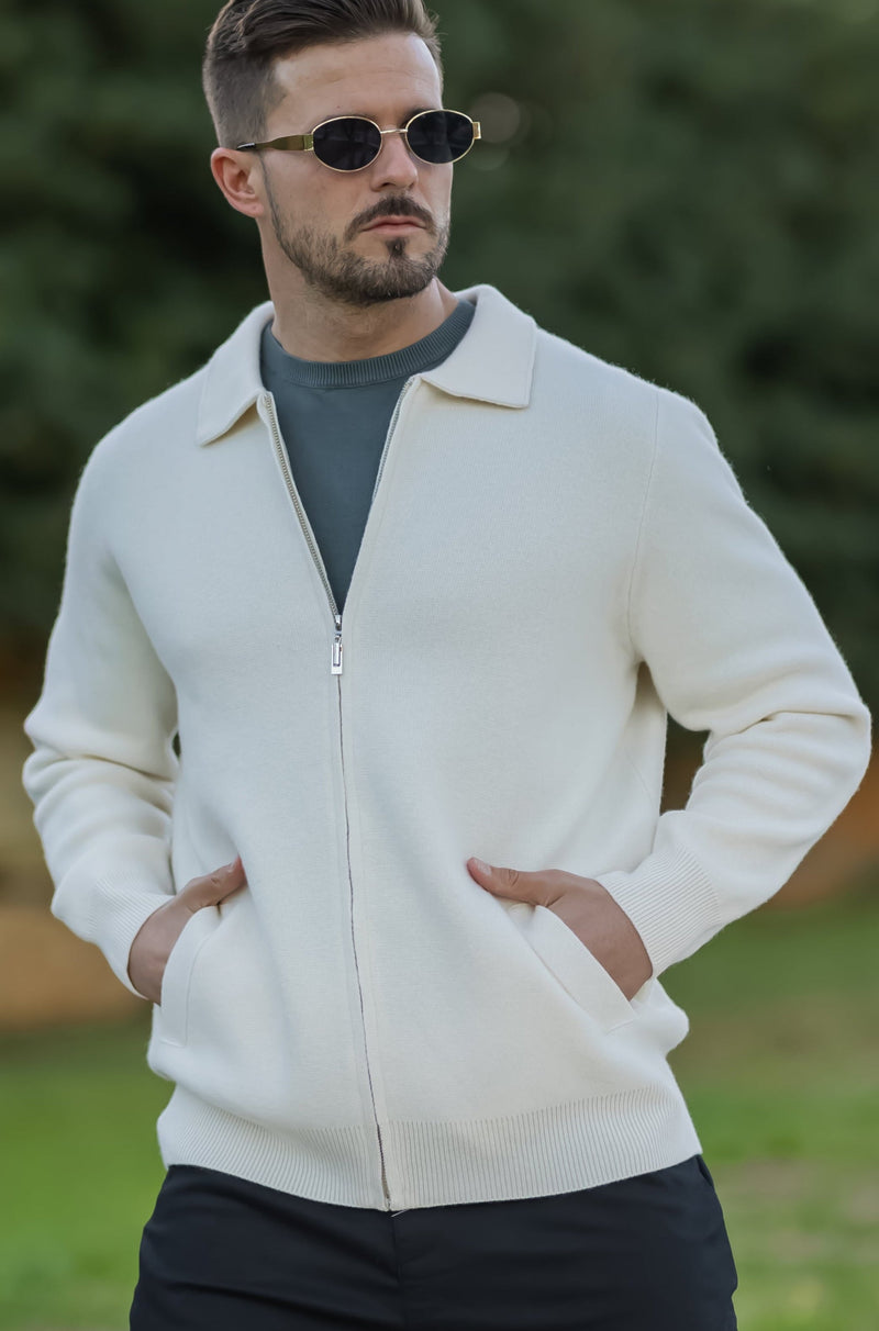 Salto Men's Merino Zip-Up Sweater – Smart Casual Knit