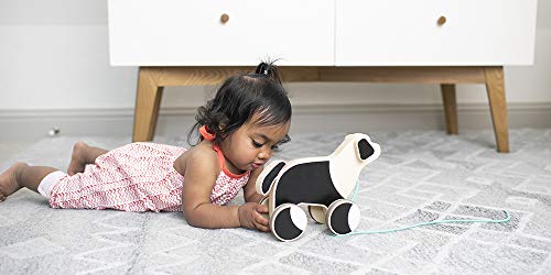 The Pull Pup by Lovevery - Wooden Push Pull Toy, Black/White/Natural Wood