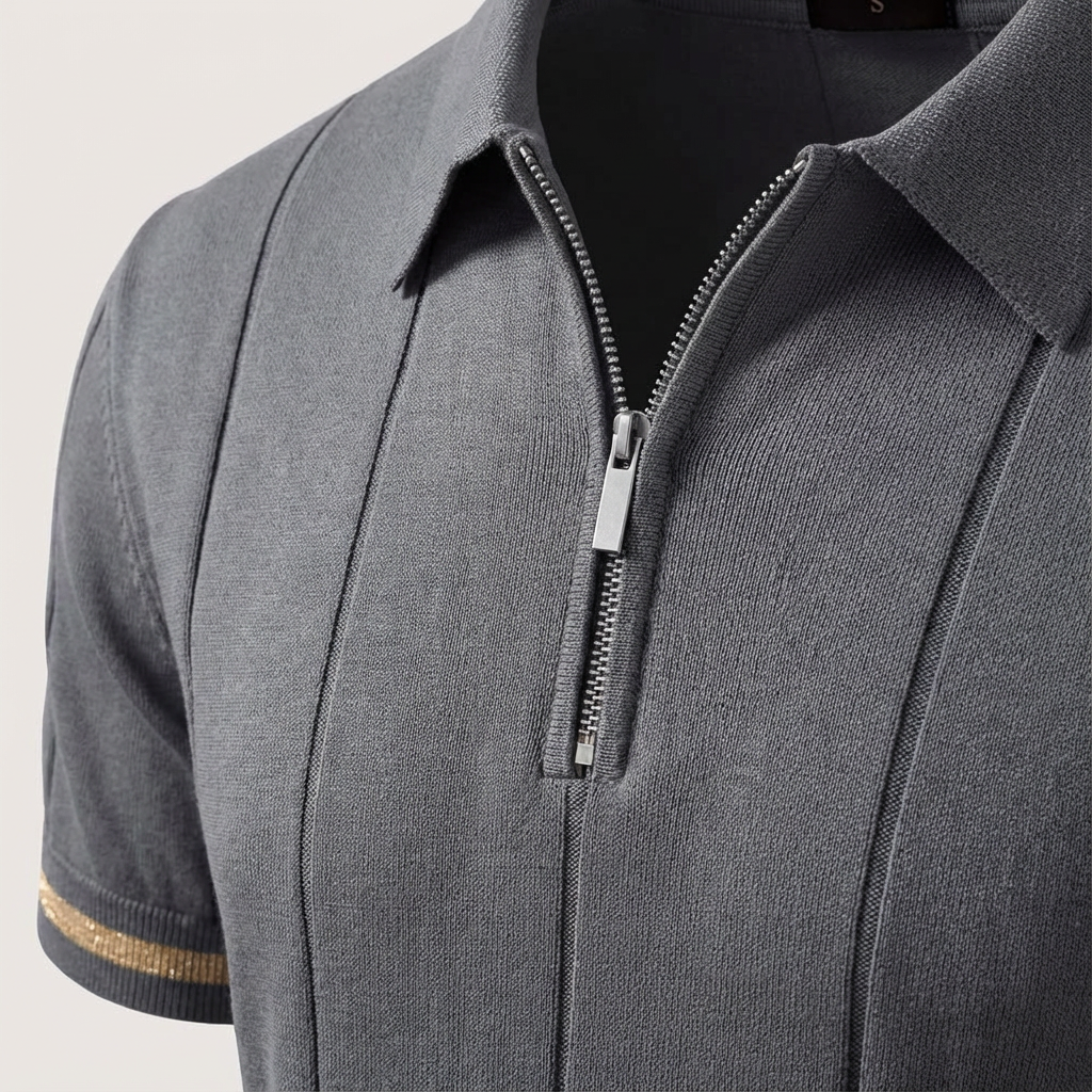 Torino Men's Quarter-Zip Polo Shirt – Short Sleeve Slim Fit