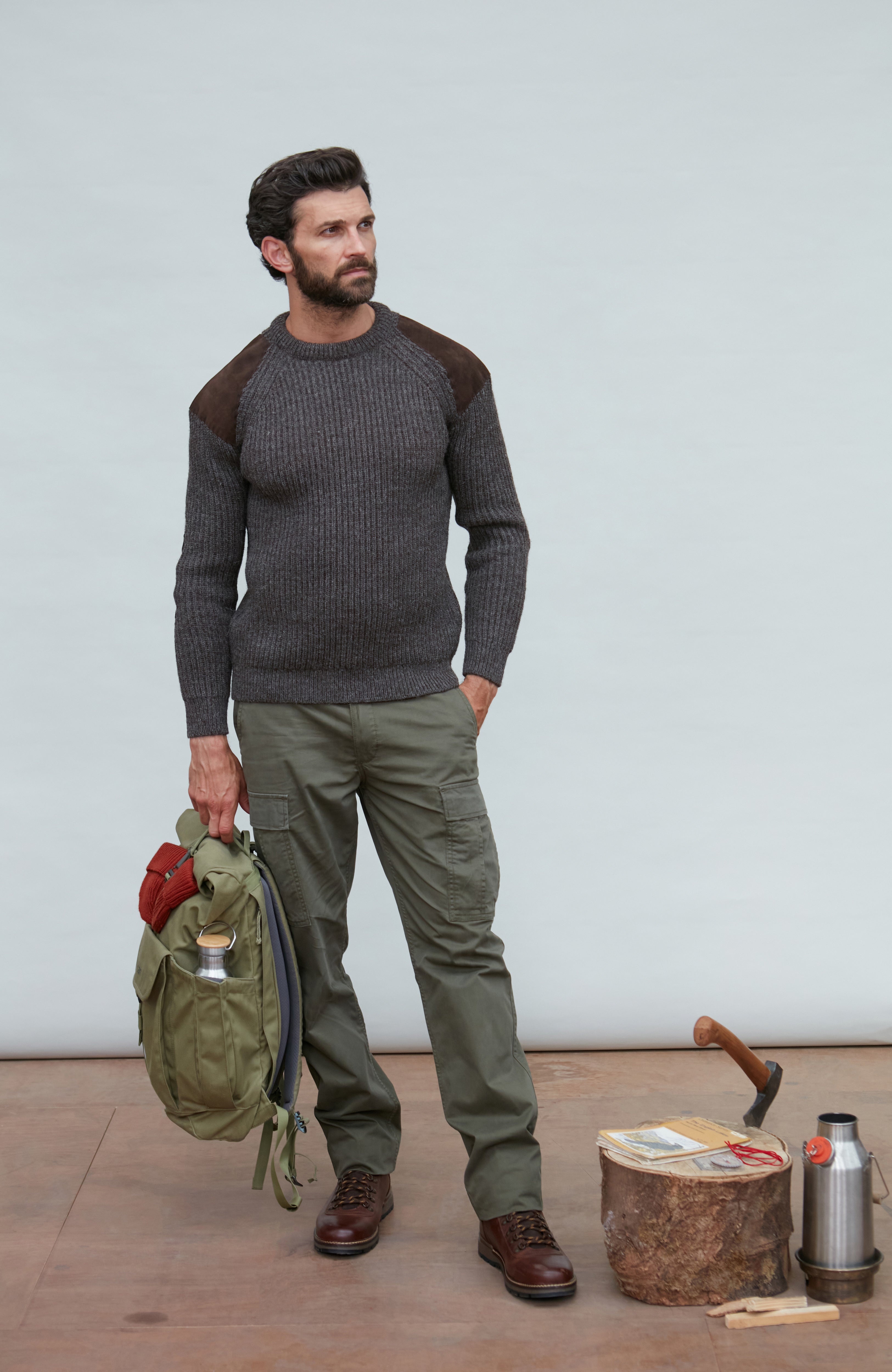 Mens Chunky British Wool Ribbed Shooting Jumper
