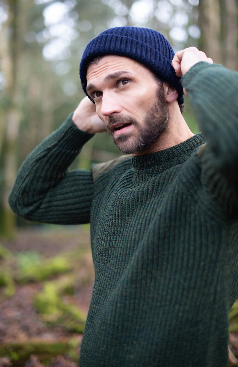 Mens Chunky British Wool Ribbed Shooting Jumper
