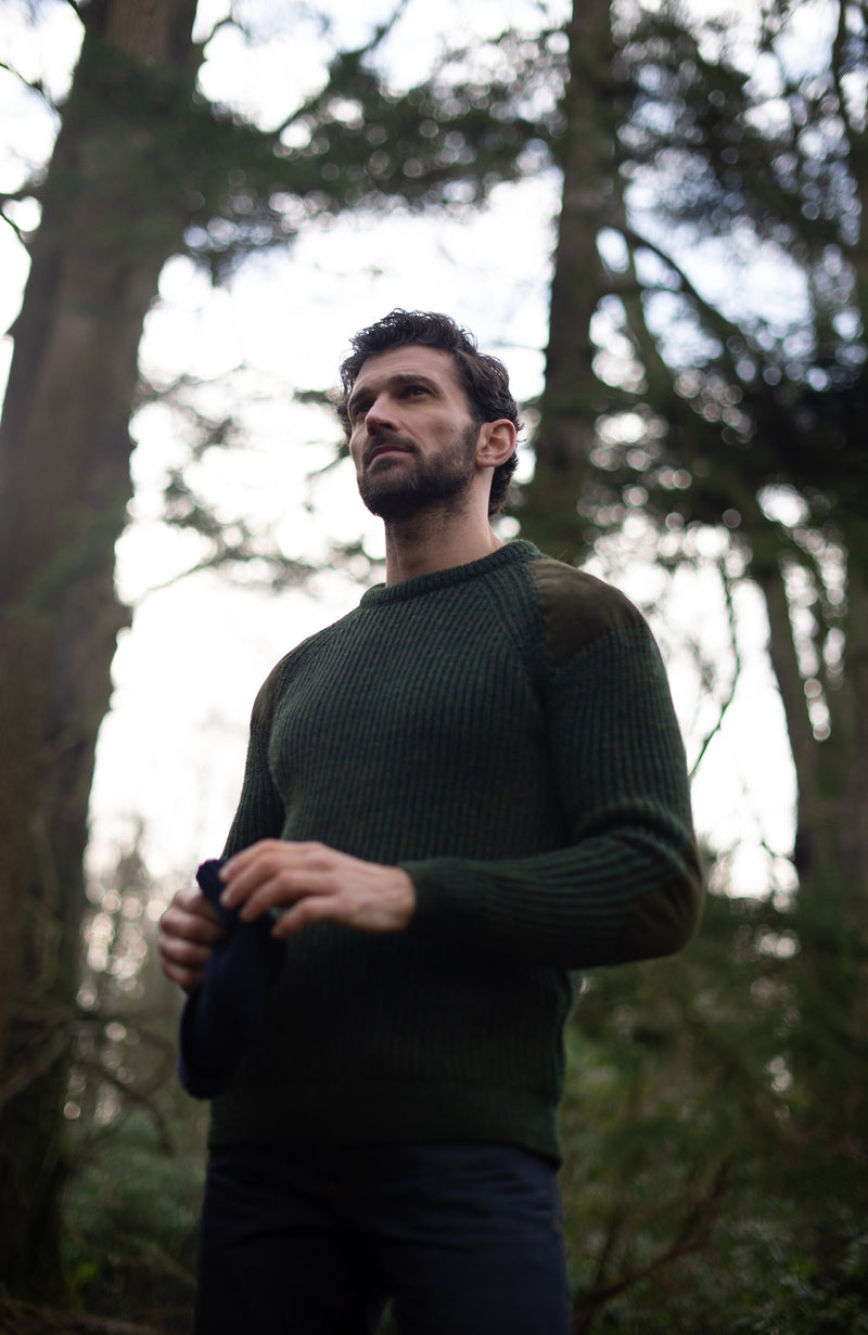 Mens Chunky British Wool Ribbed Shooting Jumper
