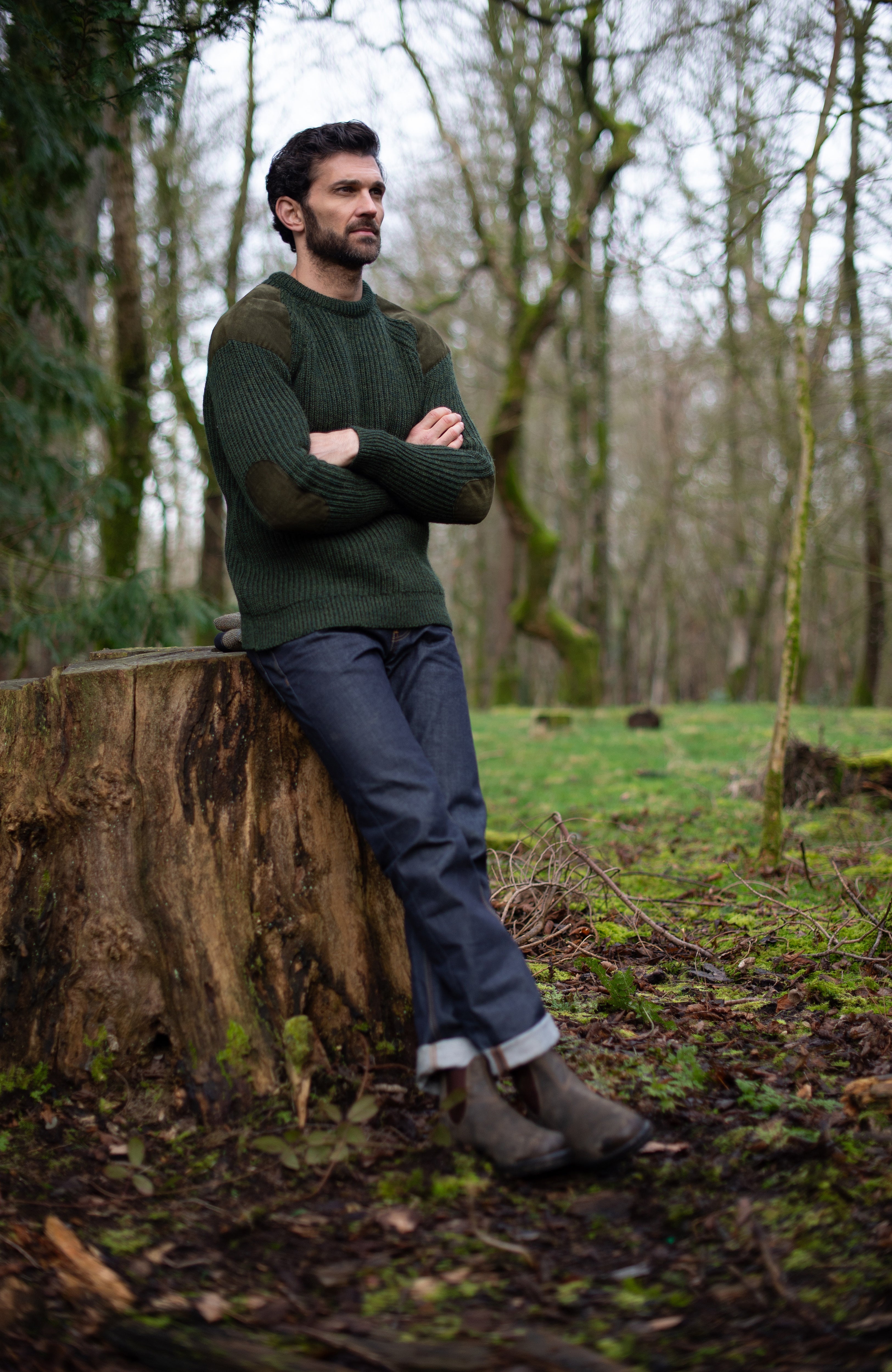 Mens Chunky British Wool Ribbed Shooting Jumper