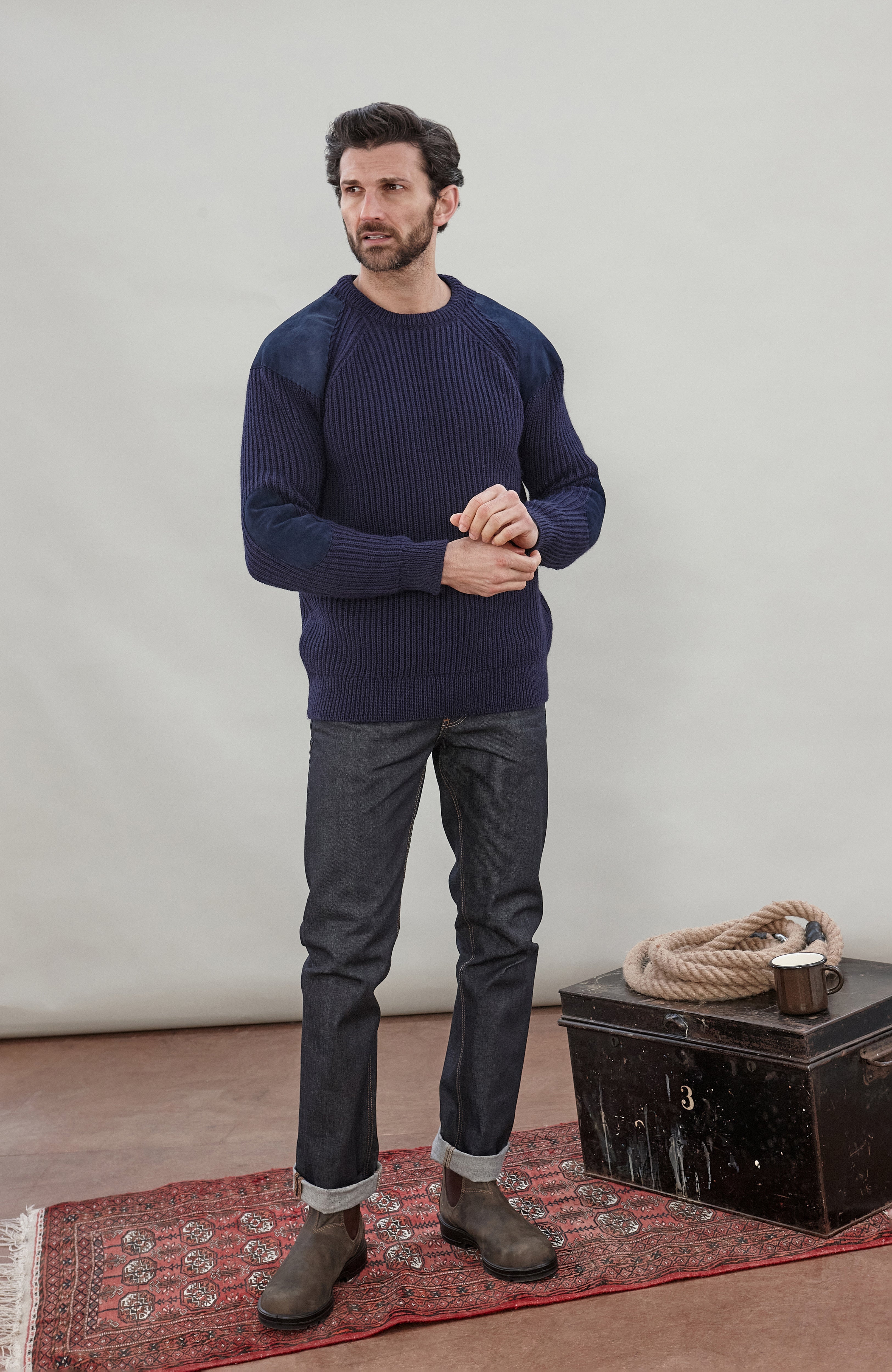 Mens Chunky British Wool Ribbed Shooting Jumper