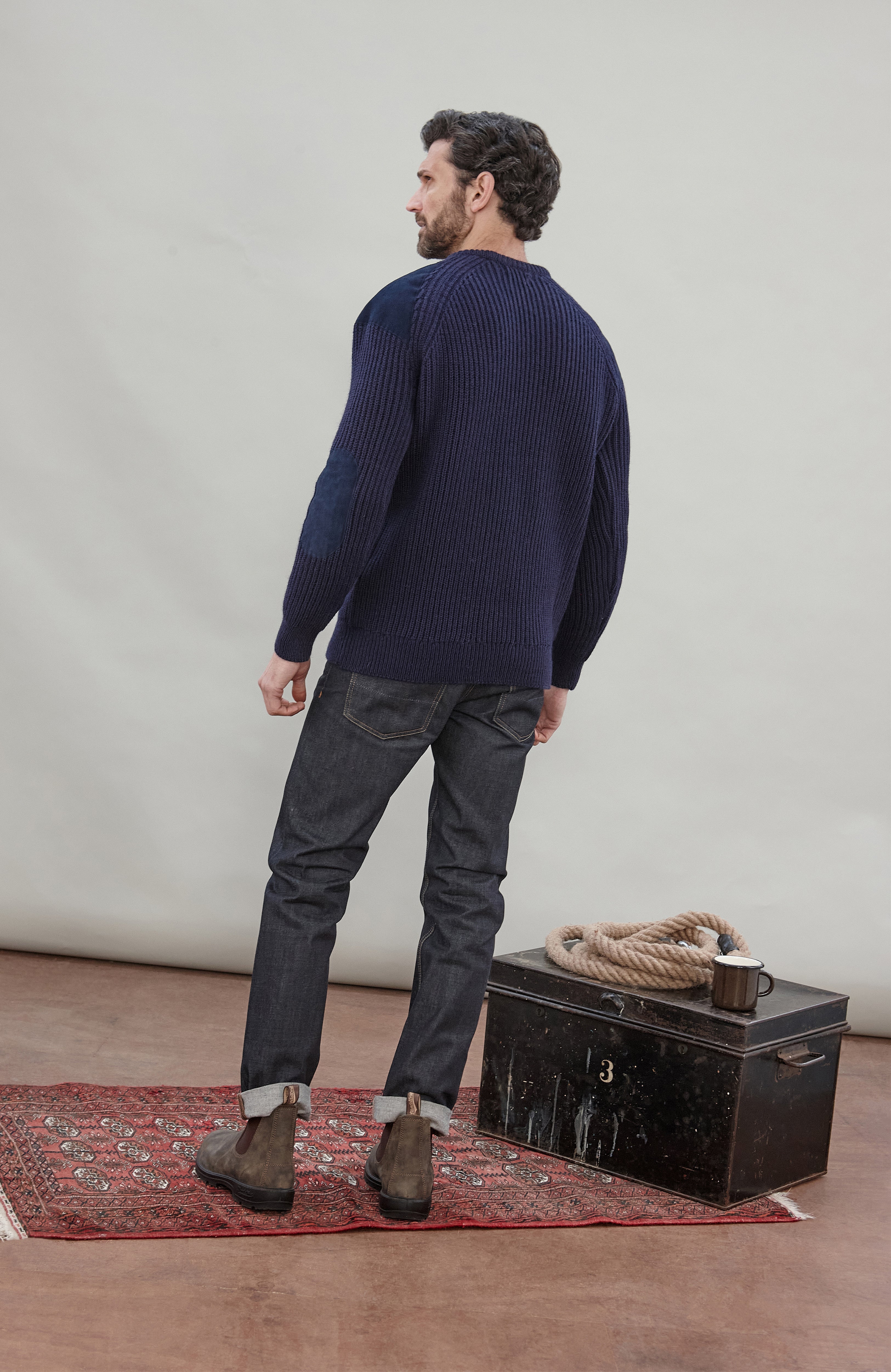Mens Chunky British Wool Ribbed Shooting Jumper