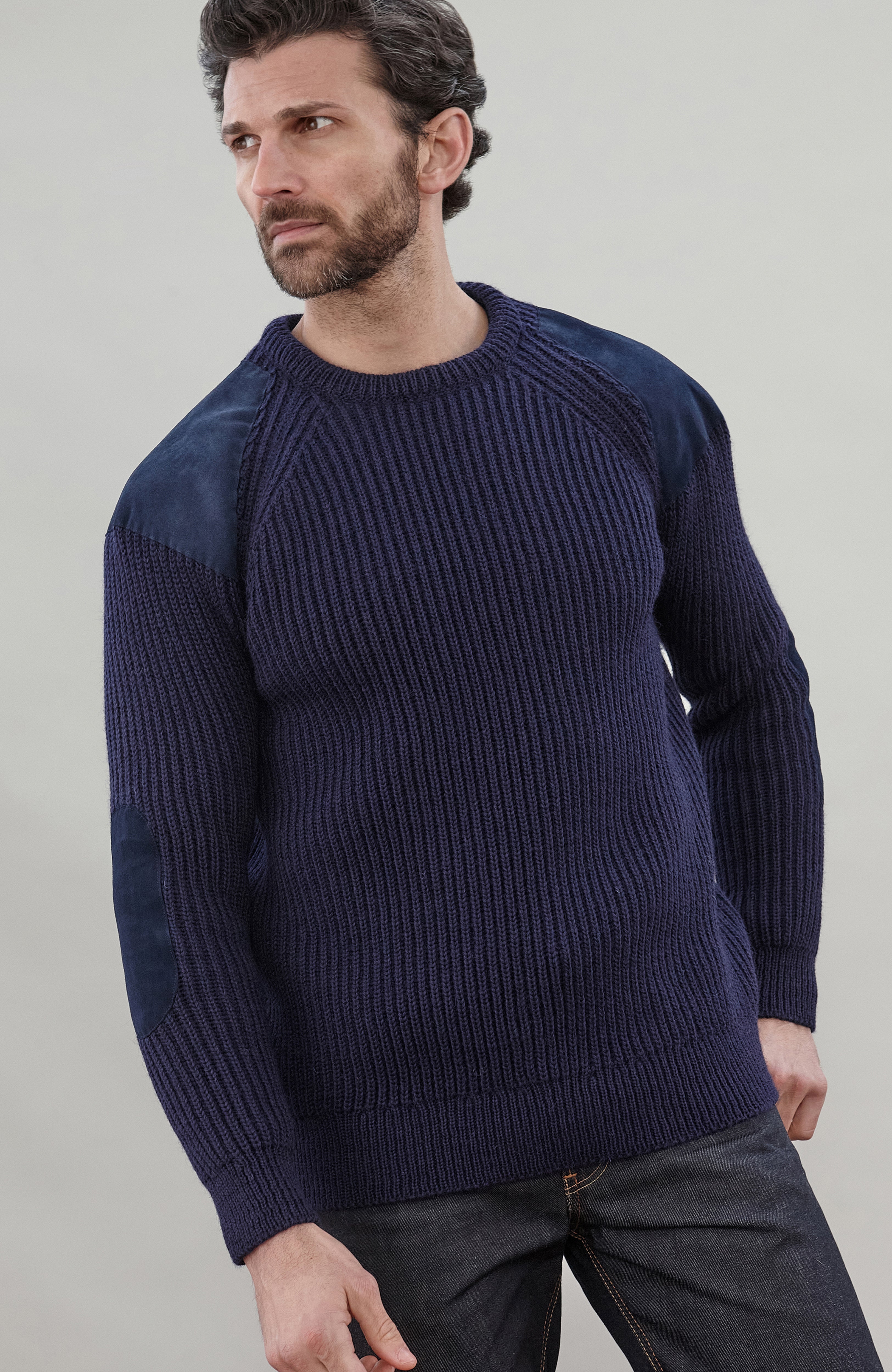 Mens Chunky British Wool Ribbed Shooting Jumper