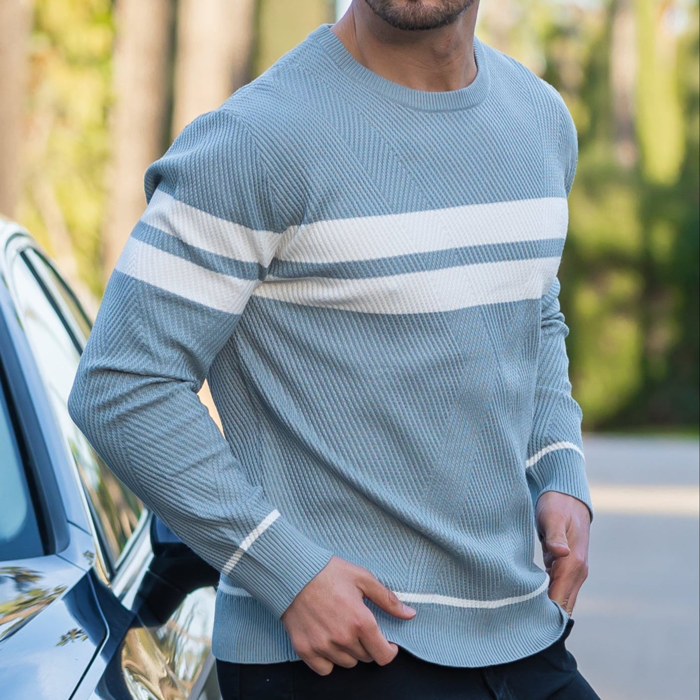 Brezza Men's Cotton Pullover – Lightweight Crew Neck Sweater