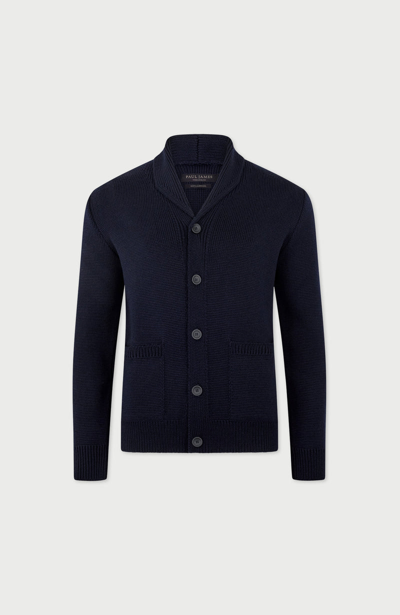 Mens Chunky Merino Wool Shawl Collar Cardigan