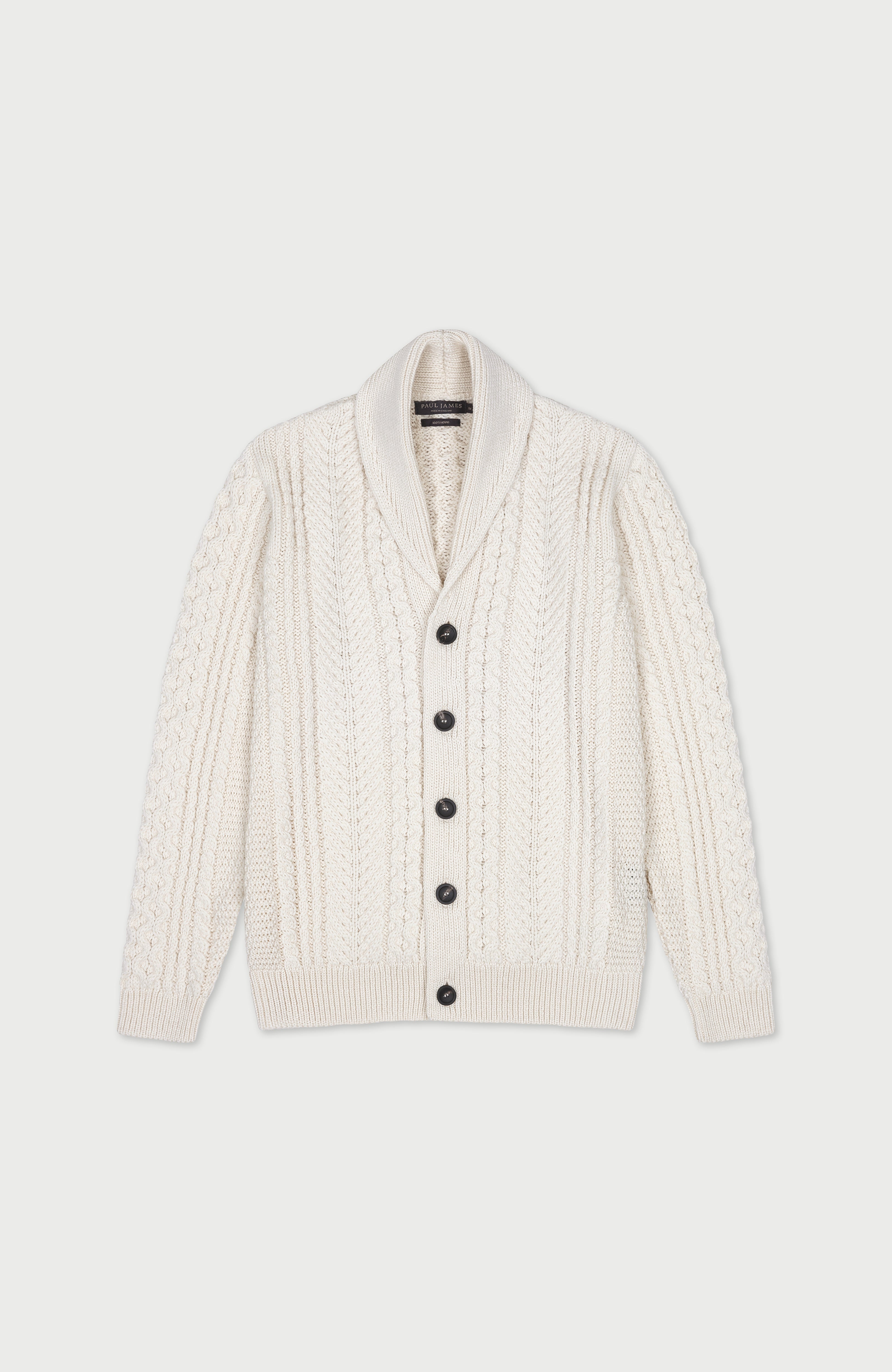 Mens Chunky Merino Wool Shawl Collar Cable Cardigan