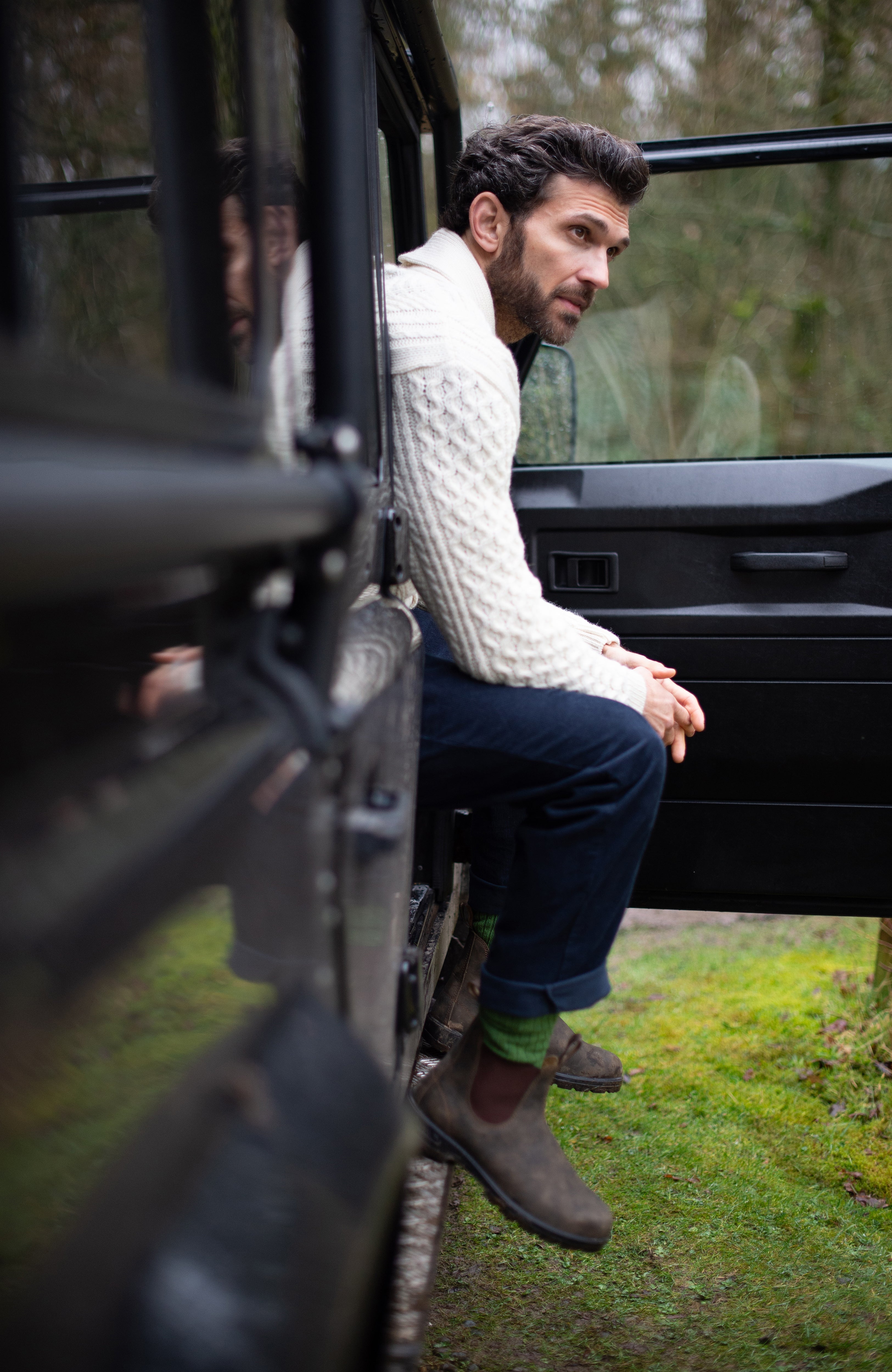 Mens Chunky Merino Wool Shawl Collar Cable Cardigan