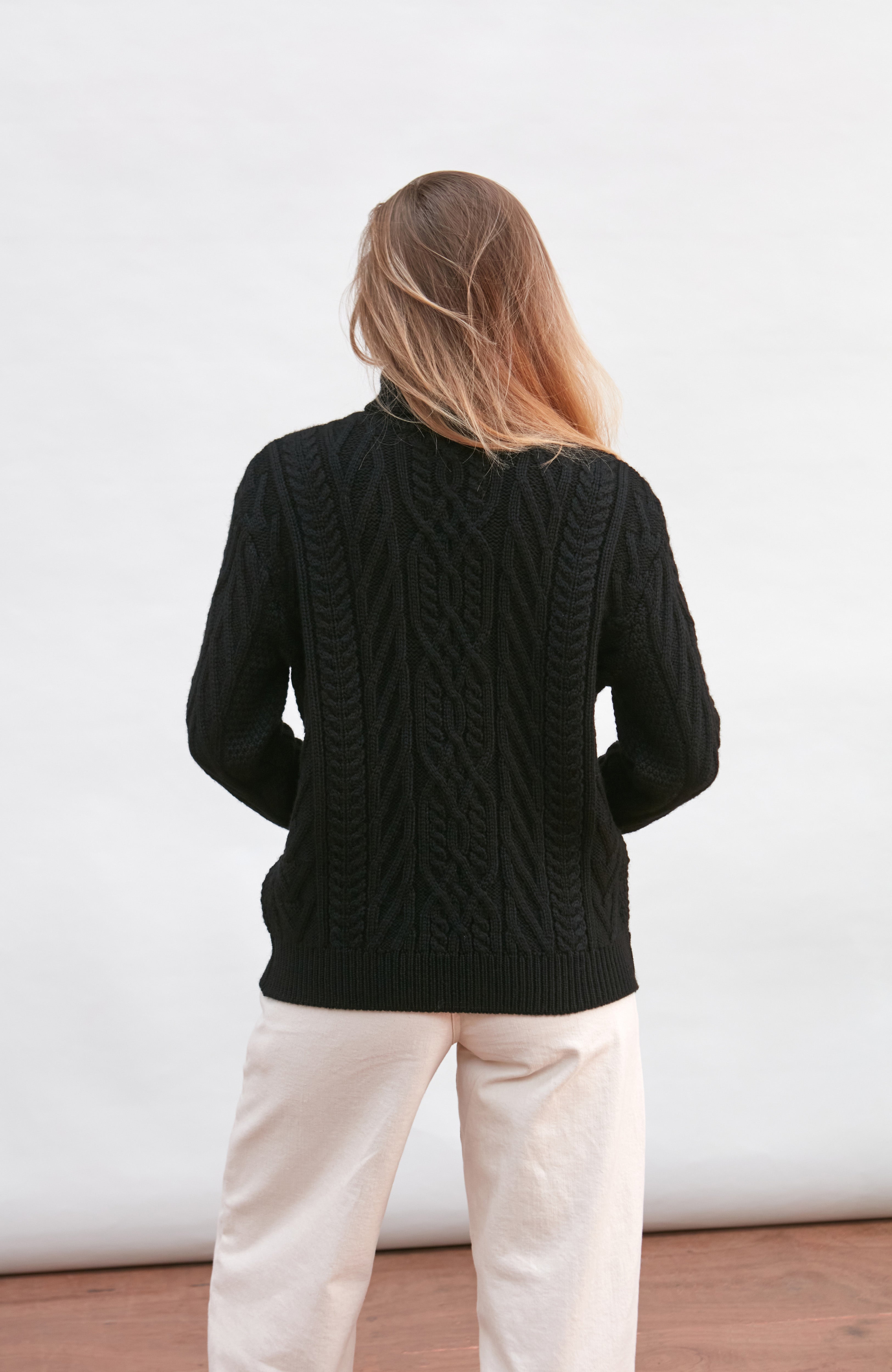 Womens Chunky Merino Wool Roll Neck Cable Jumper