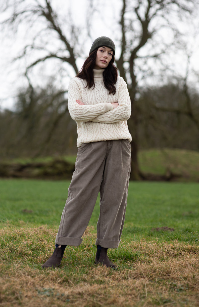 Womens Chunky Merino Wool Roll Neck Cable Jumper