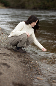 Womens Chunky Merino Wool Roll Neck Cable Jumper