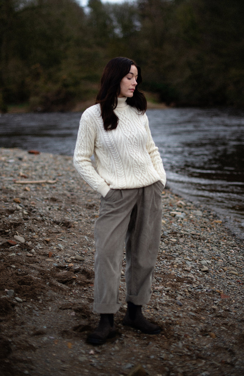 Womens Chunky Merino Wool Roll Neck Cable Jumper