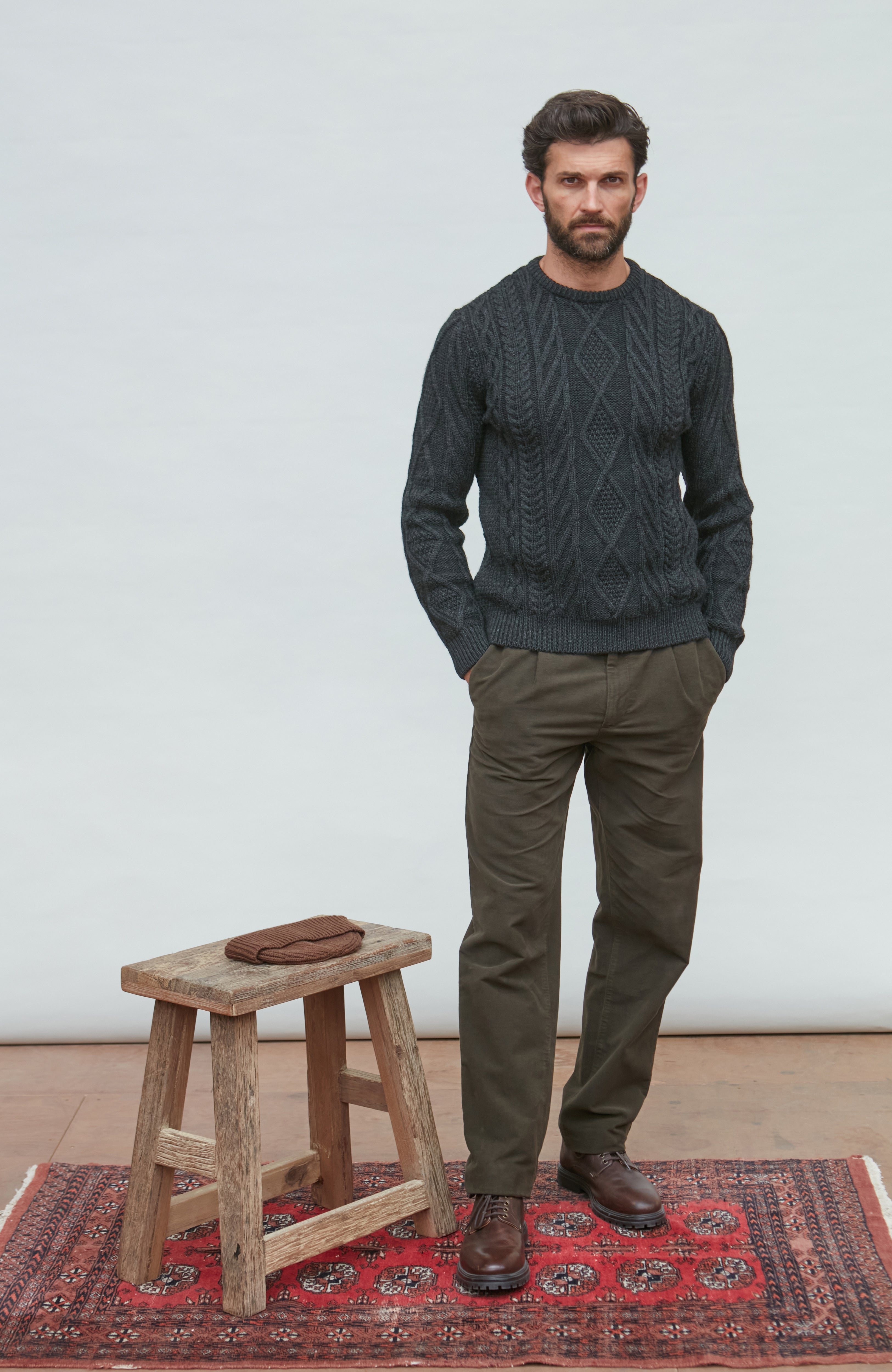 Mens Chunky Merino Wool Cable Jumper