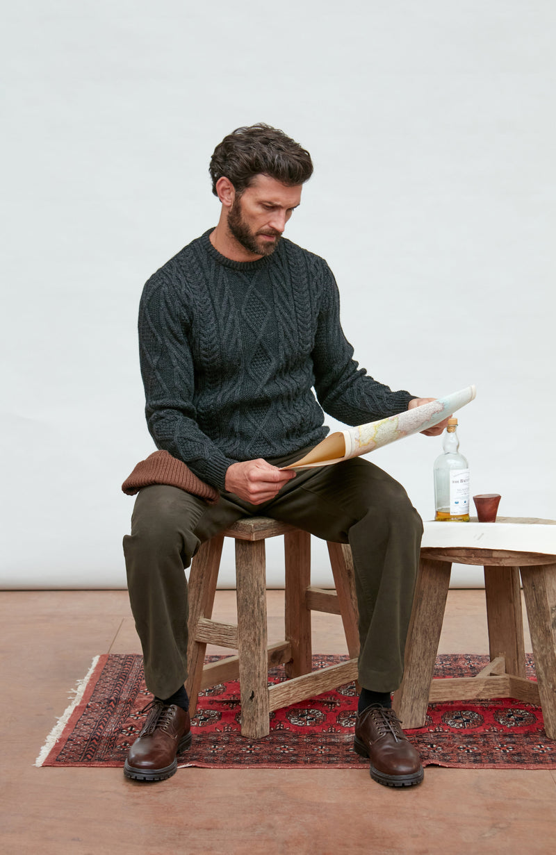 Mens Chunky Merino Wool Cable Jumper