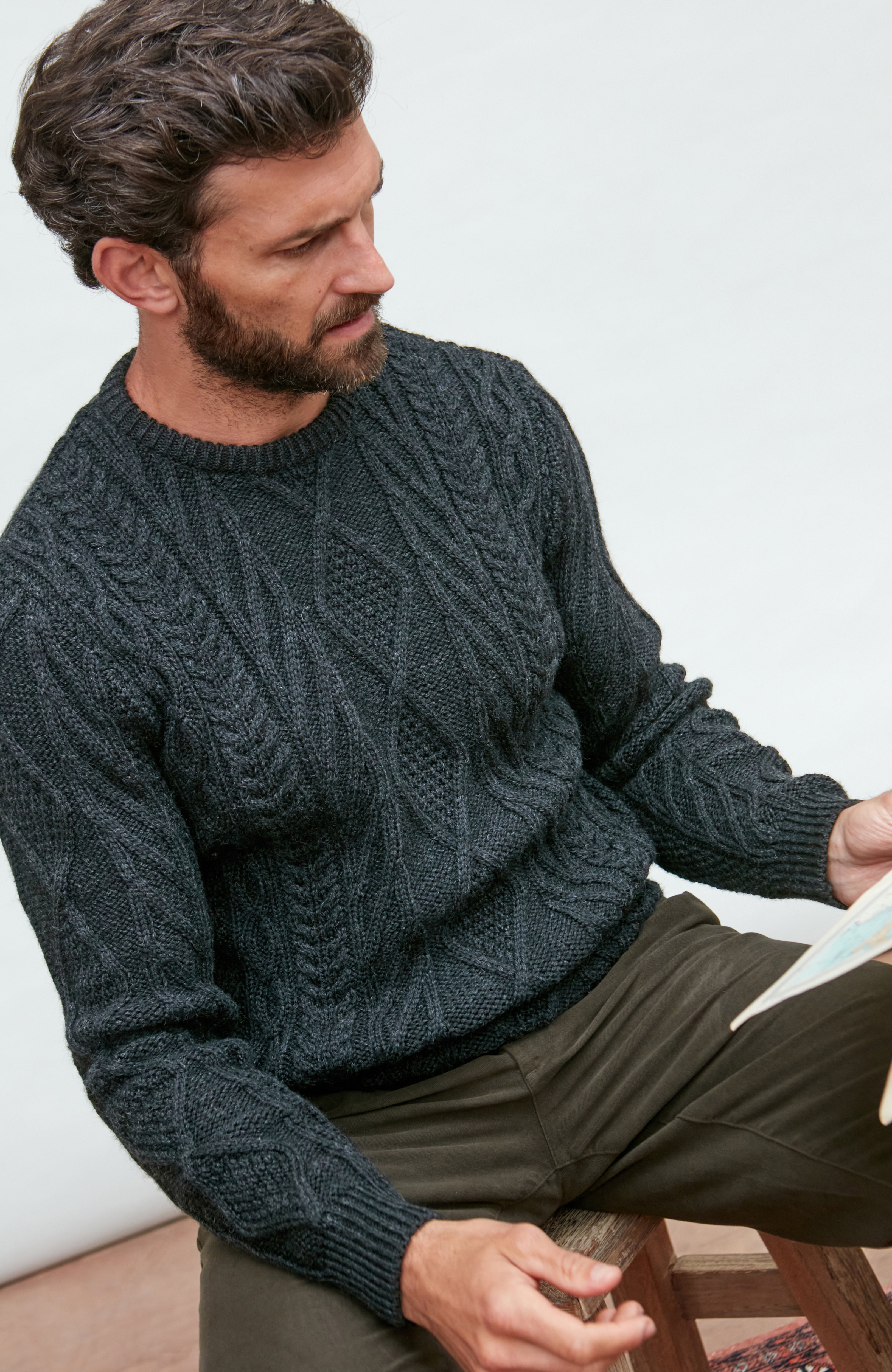 Mens Chunky Merino Wool Cable Jumper