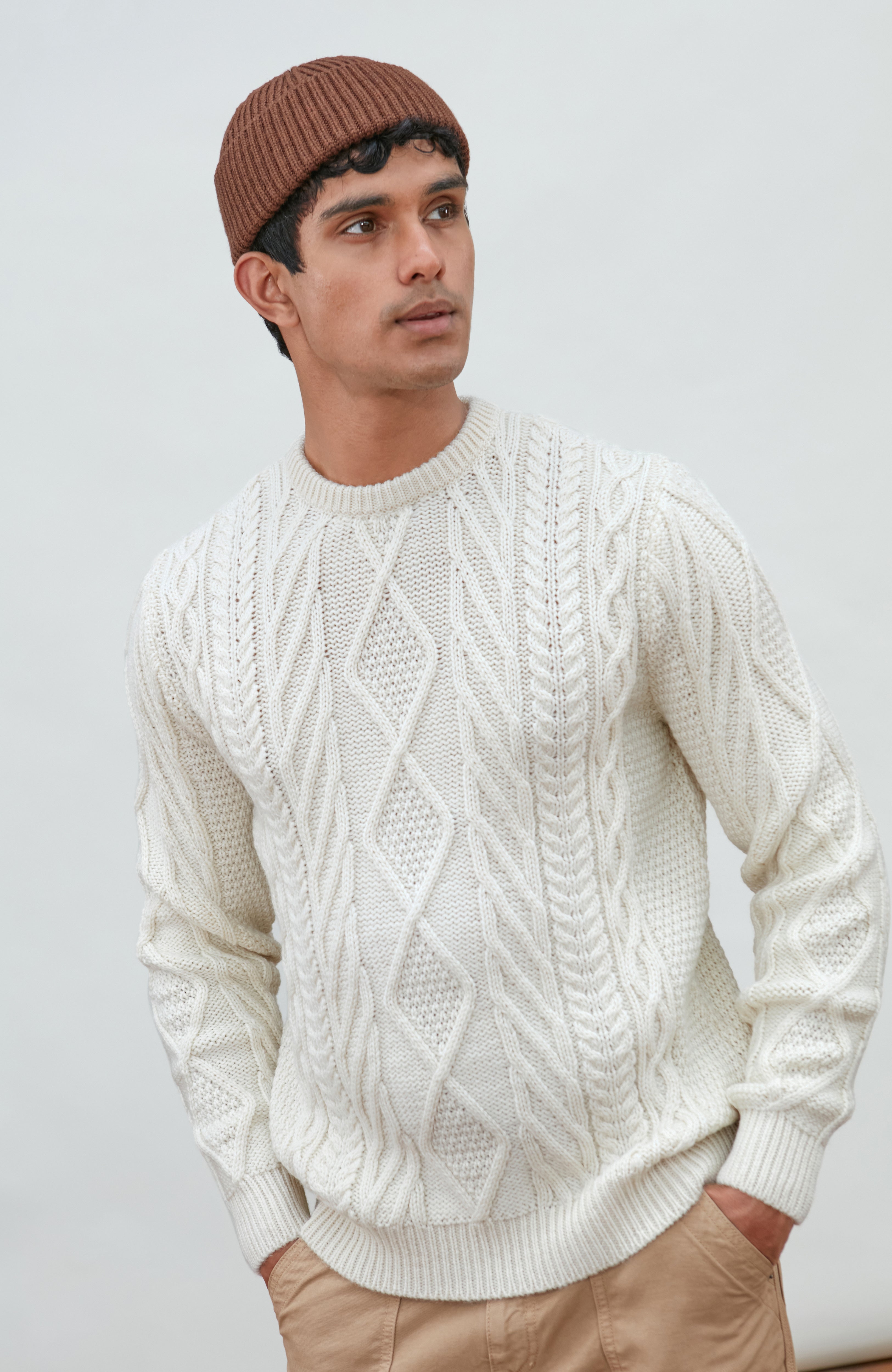 Mens Chunky Merino Wool Cable Jumper
