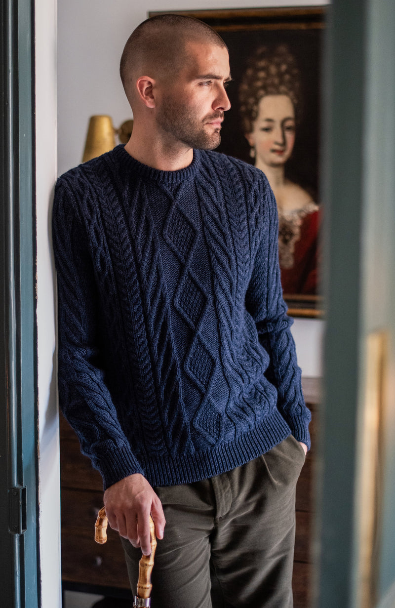 Mens Chunky Merino Wool Cable Jumper