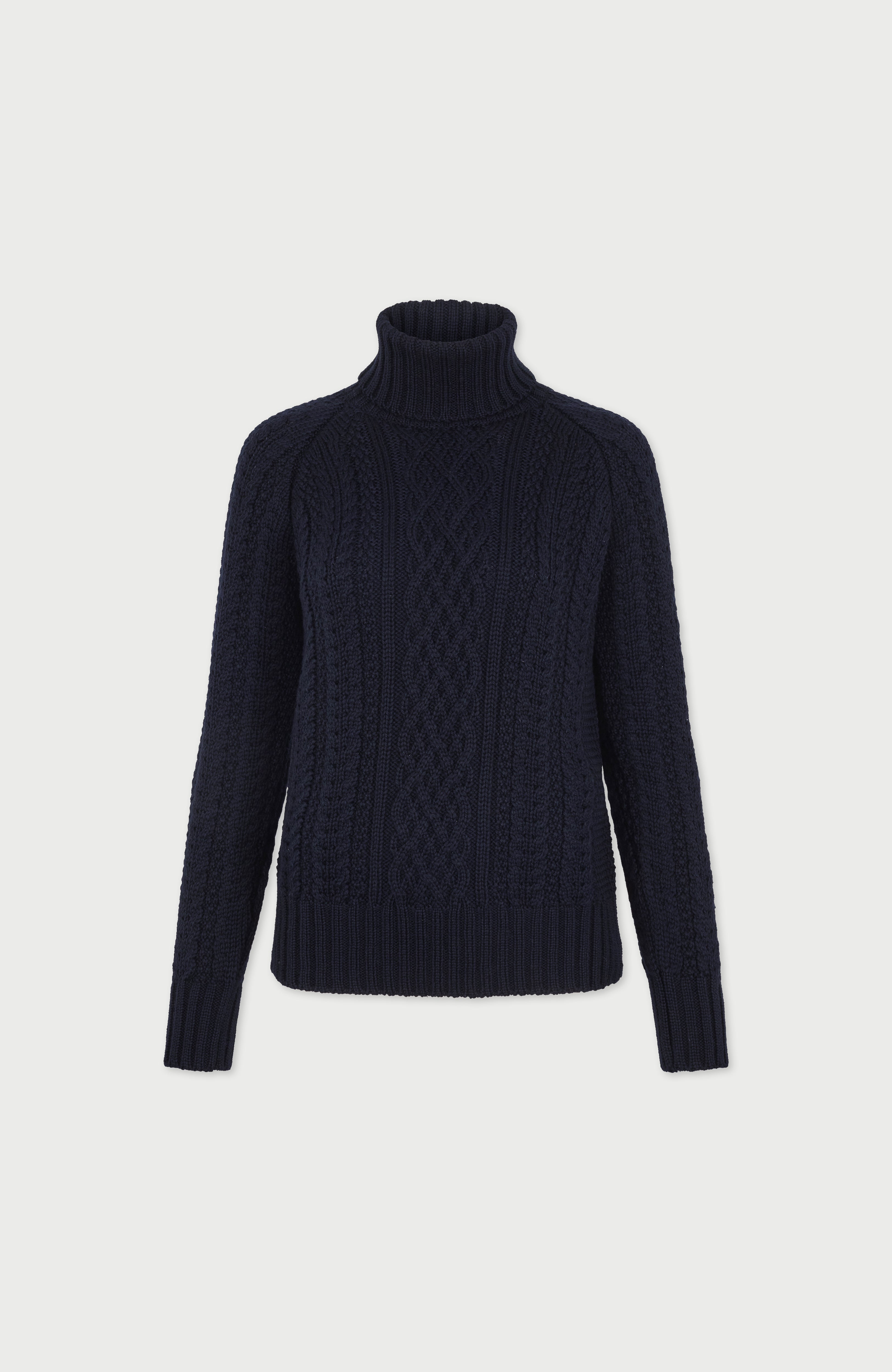 Womens Chunky Merino Roll Neck Cable Jumper