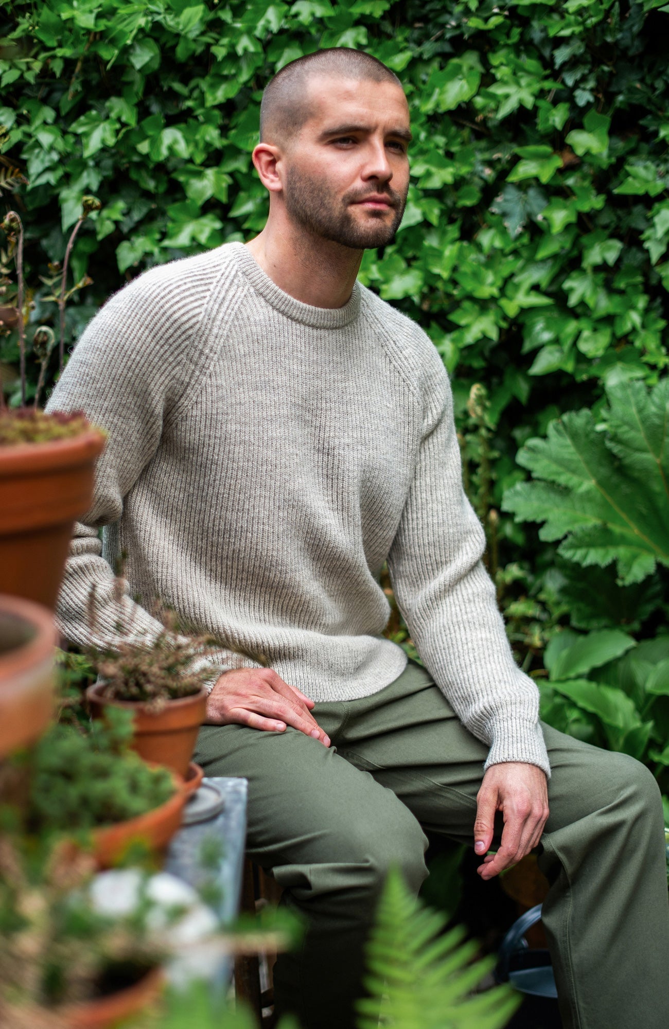 Mens Sheepsoft British Wool Fisherman Rib Knit Jumper