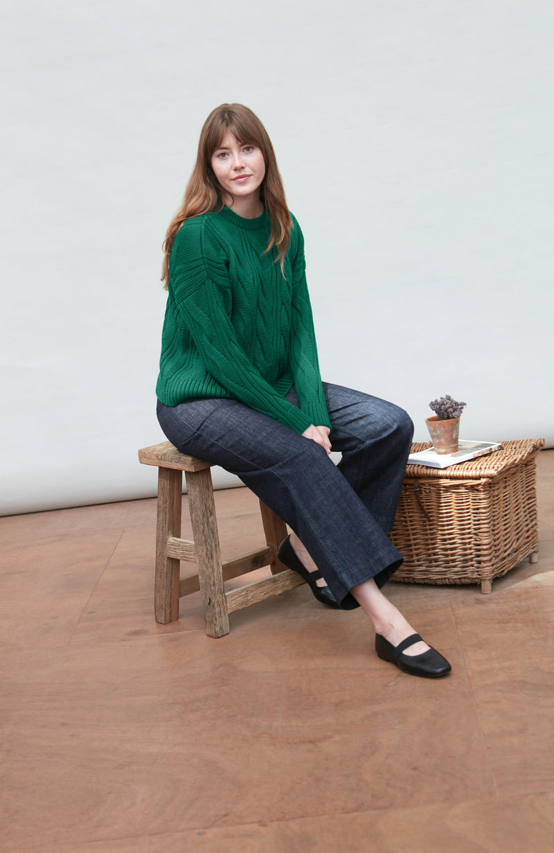 Womens Chunky Merino Wool Cable Jumper
