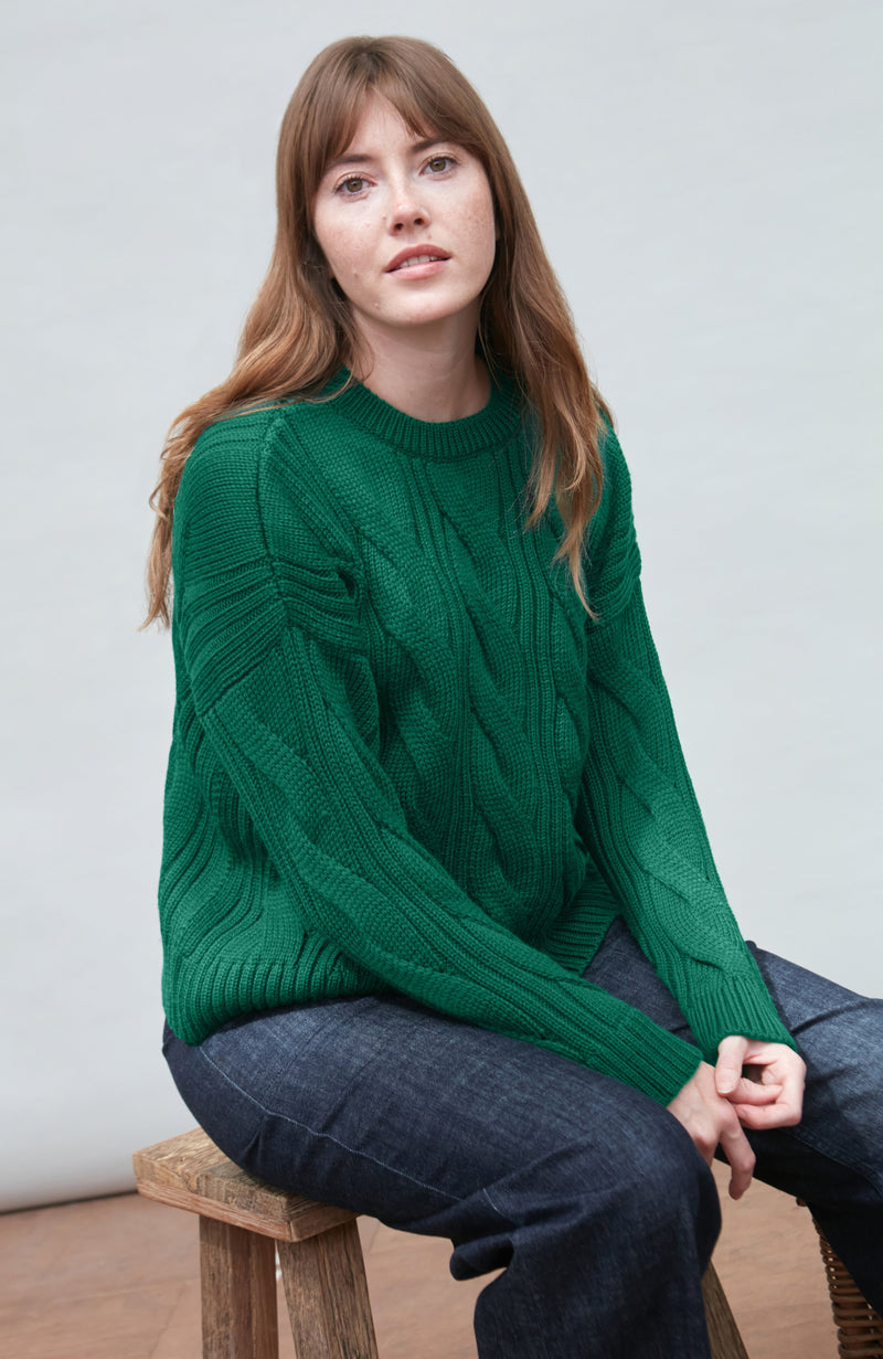 Womens Chunky Merino Wool Cable Jumper