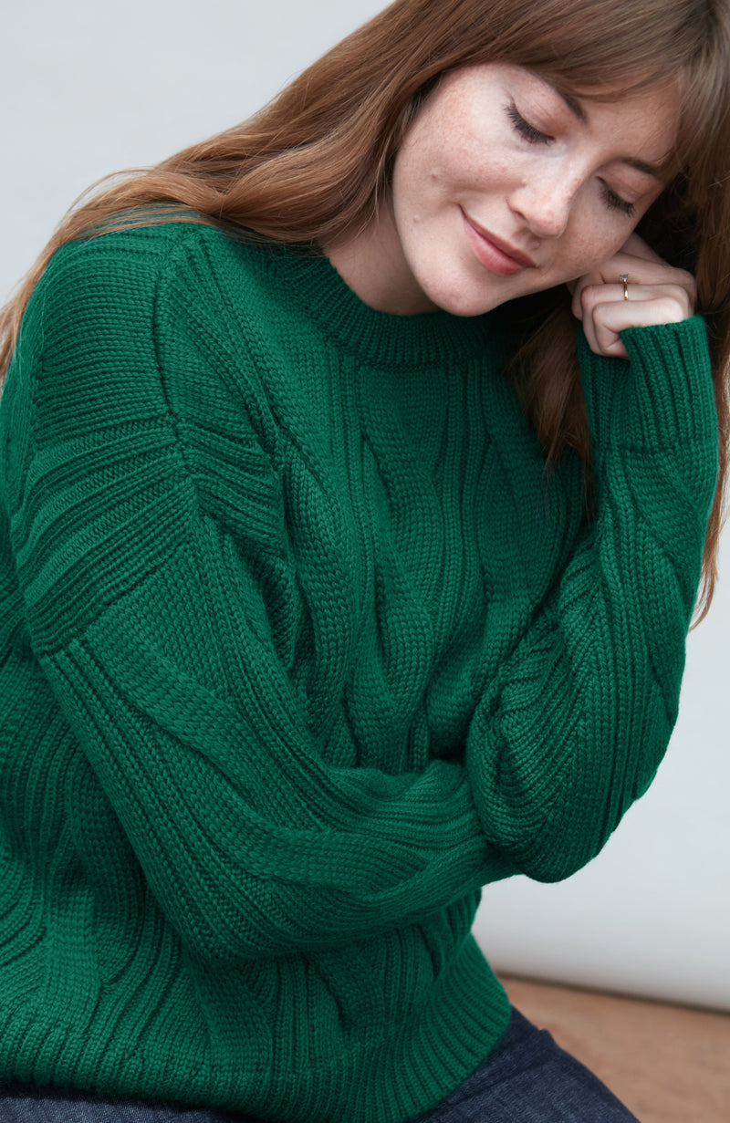 Womens Chunky Merino Wool Cable Jumper