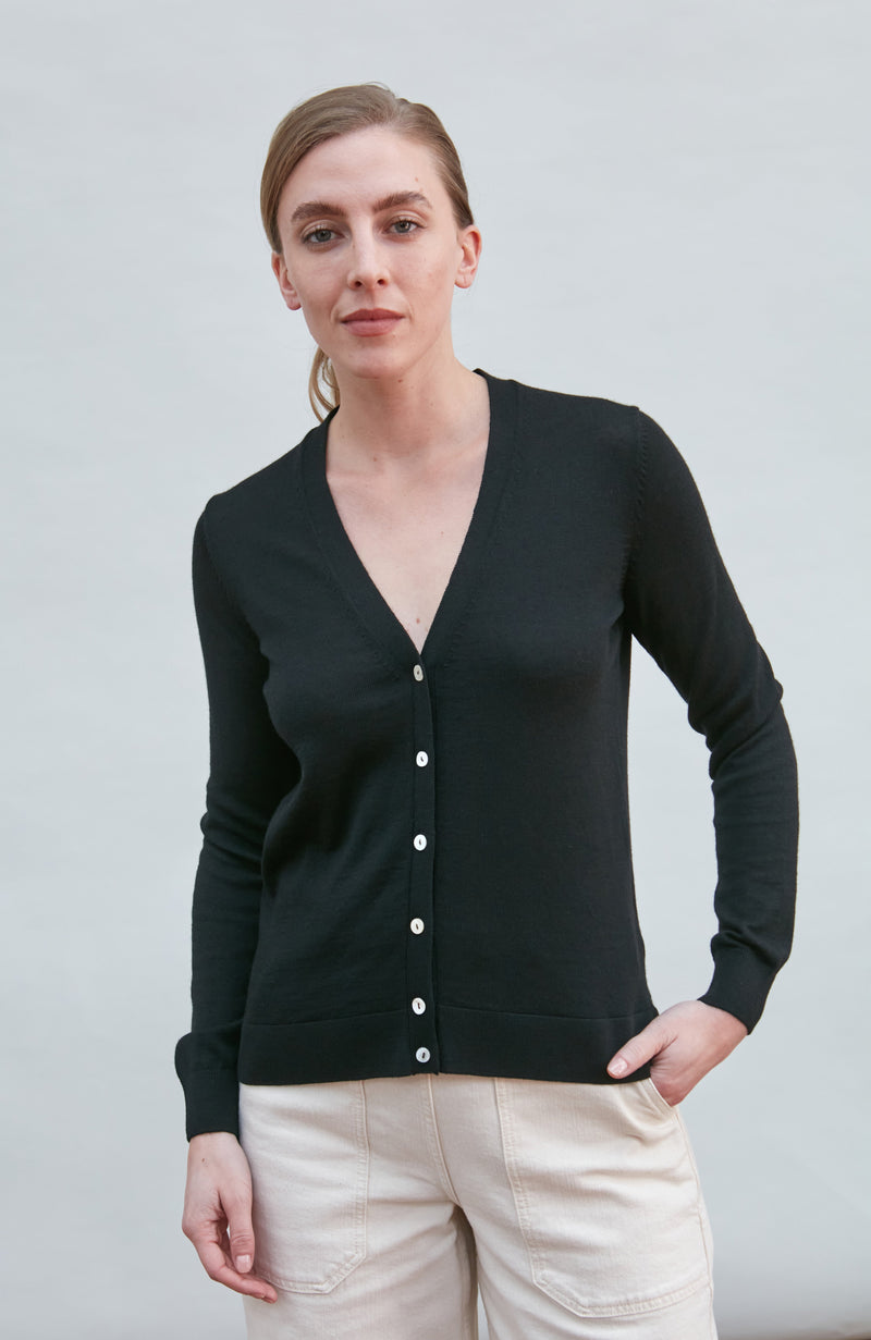 Womens Extra Fine Merino V Neck Cardigan