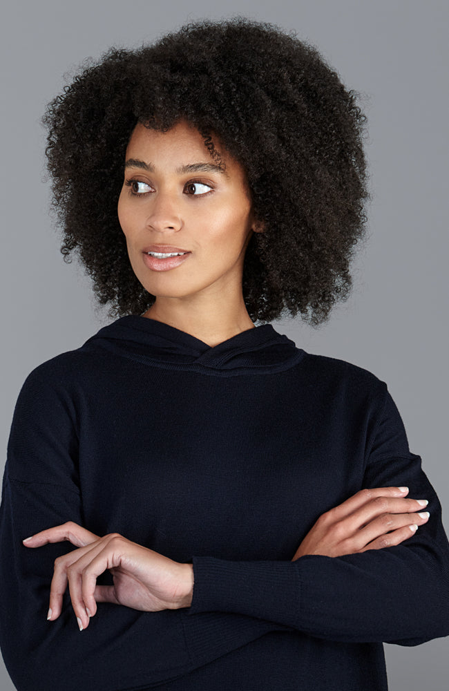 Womens Pure Extra Fine Merino Relaxed Fit Hooded Jumper