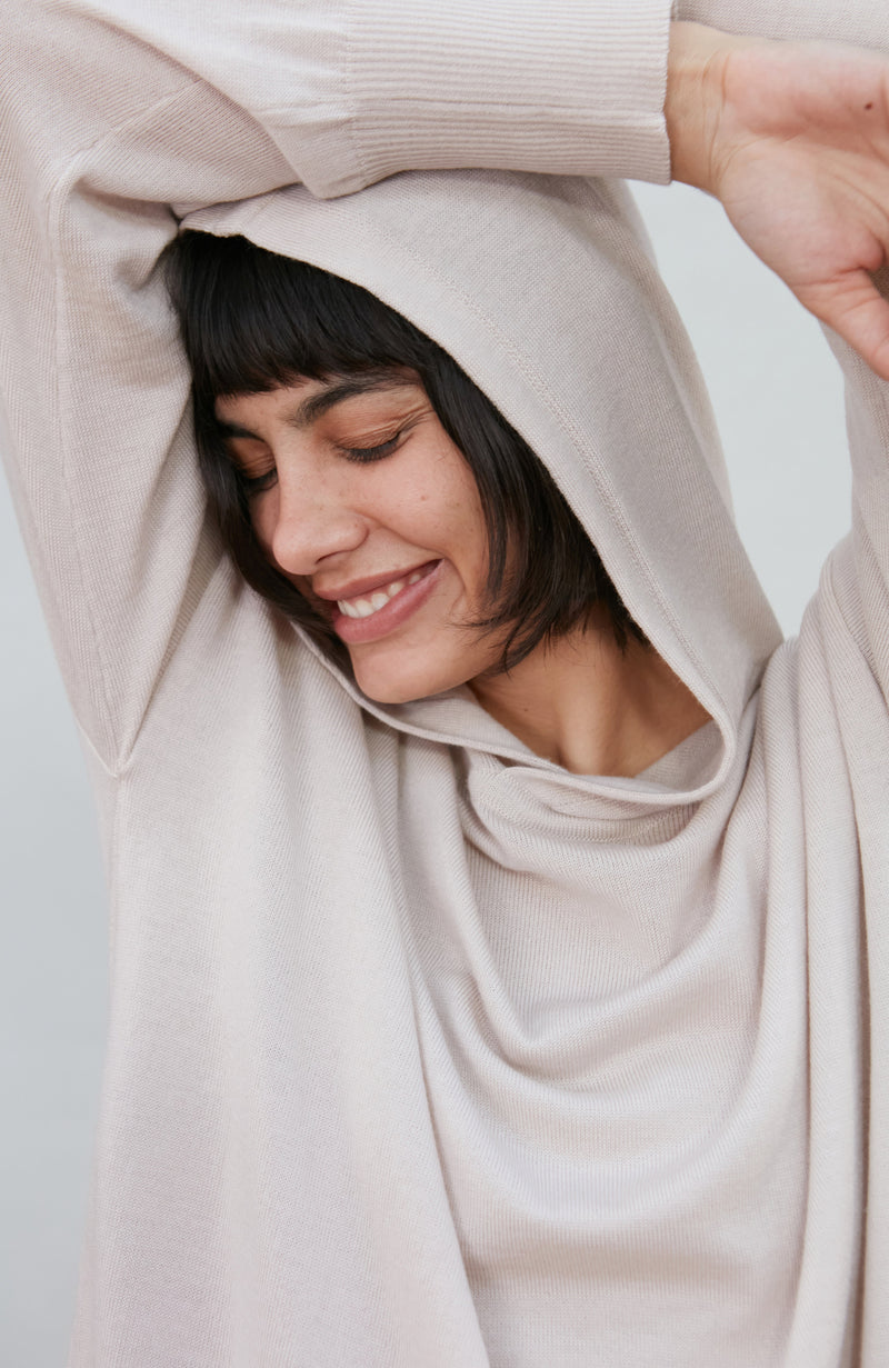 Womens Pure Extra Fine Merino Relaxed Fit Hooded Jumper