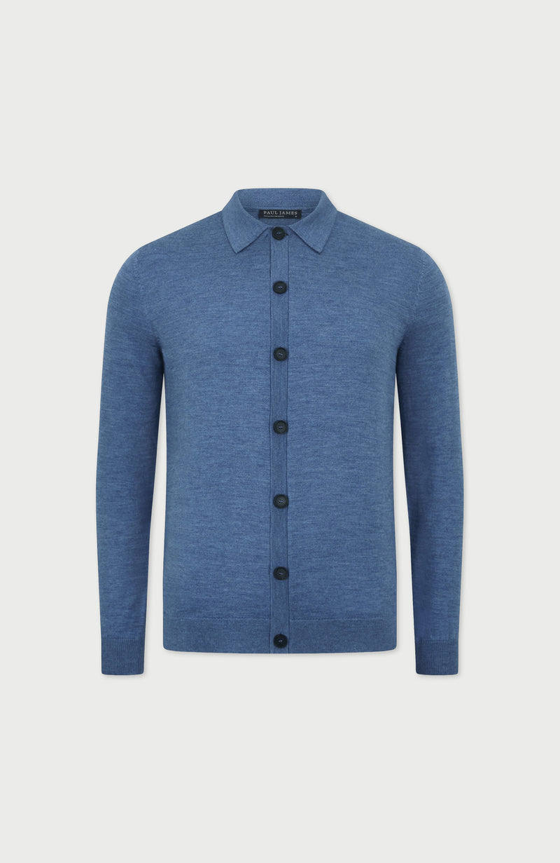 Mens Extra Fine Merino Wool Polo Cardigan