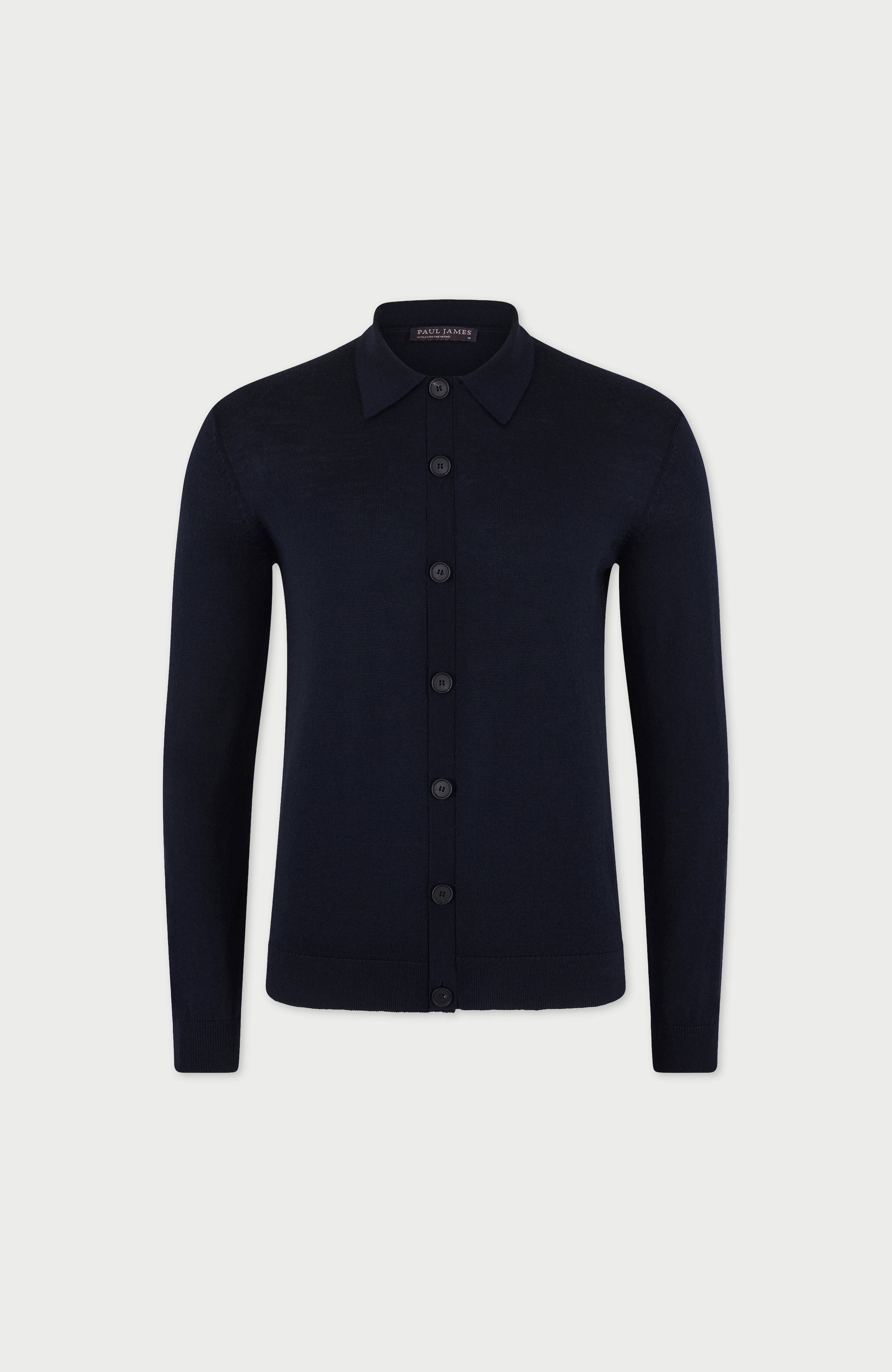 Mens Extra Fine Merino Wool Polo Cardigan