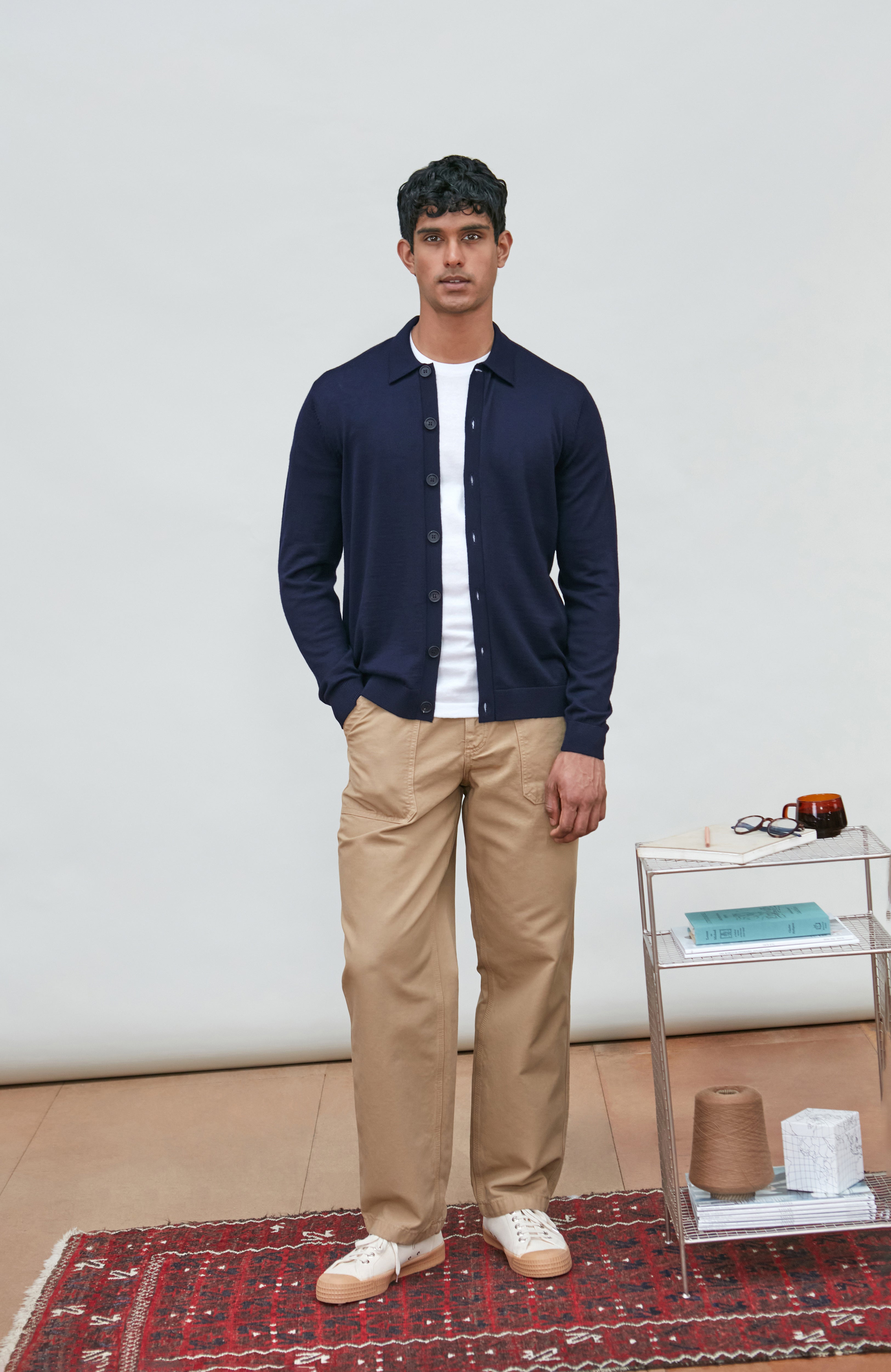 Mens Extra Fine Merino Wool Polo Cardigan
