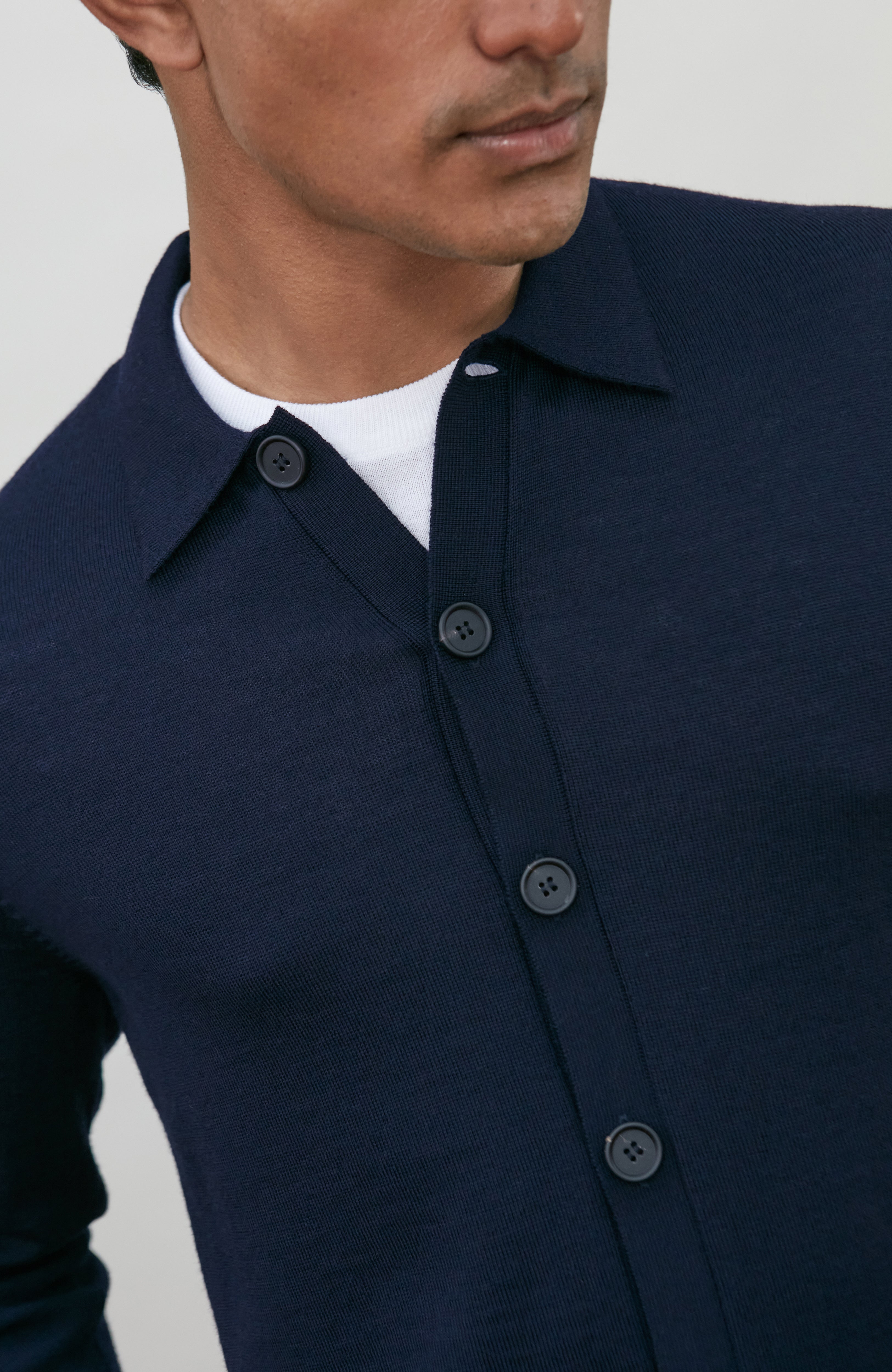 Mens Extra Fine Merino Wool Polo Cardigan