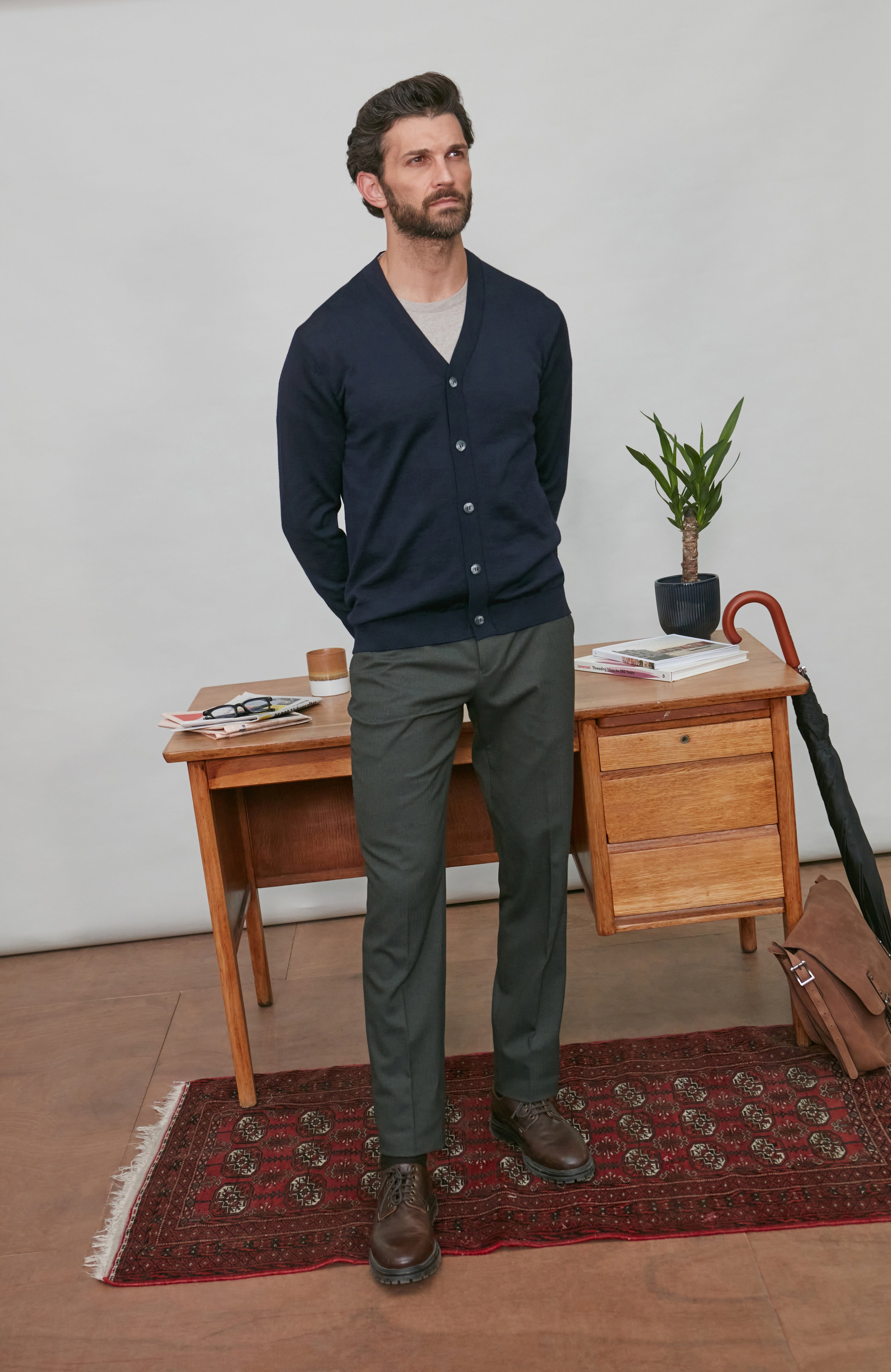 Mens Extra Fine Merino Wool Cardigan