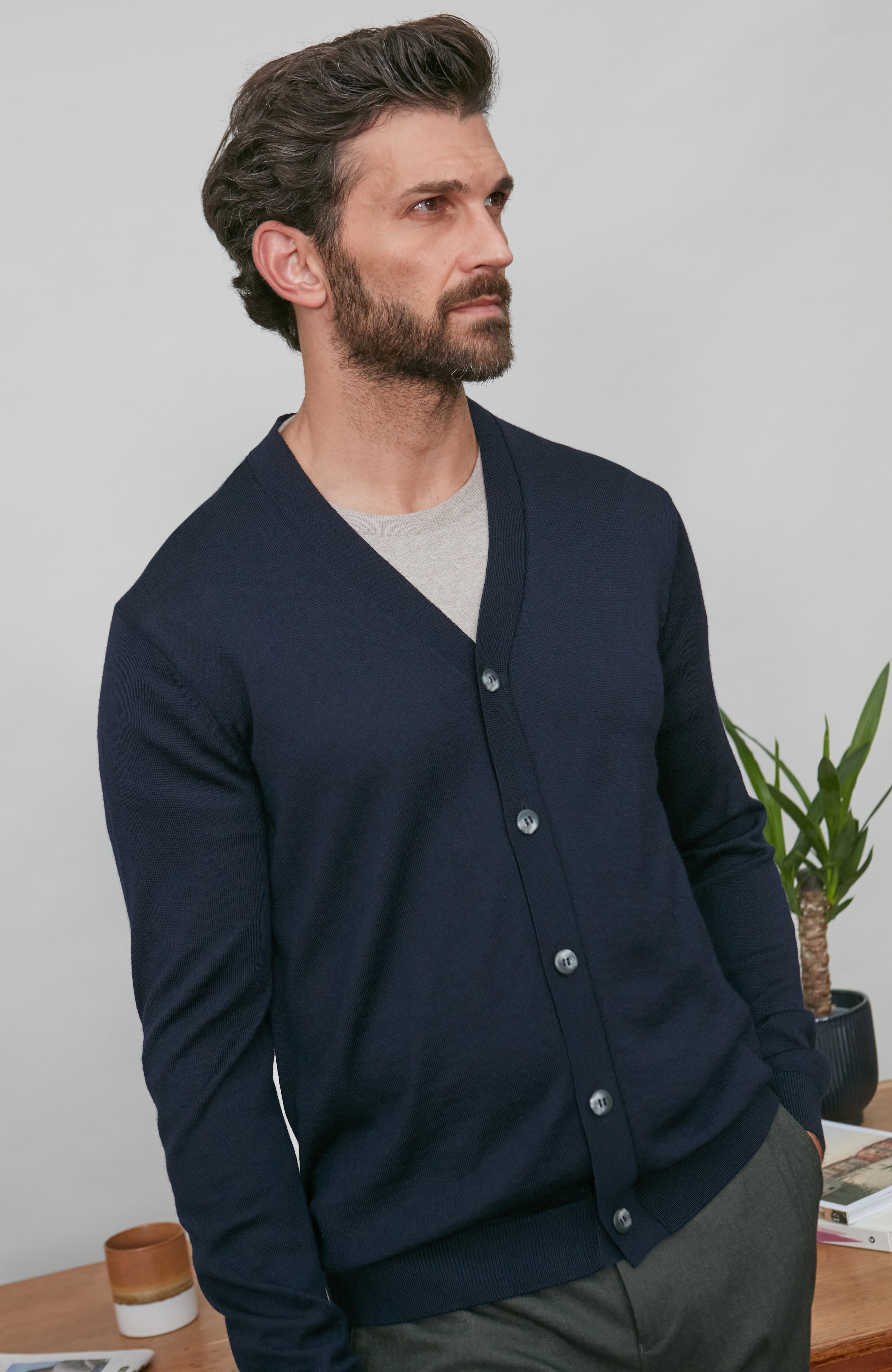 Mens Extra Fine Merino Wool Cardigan