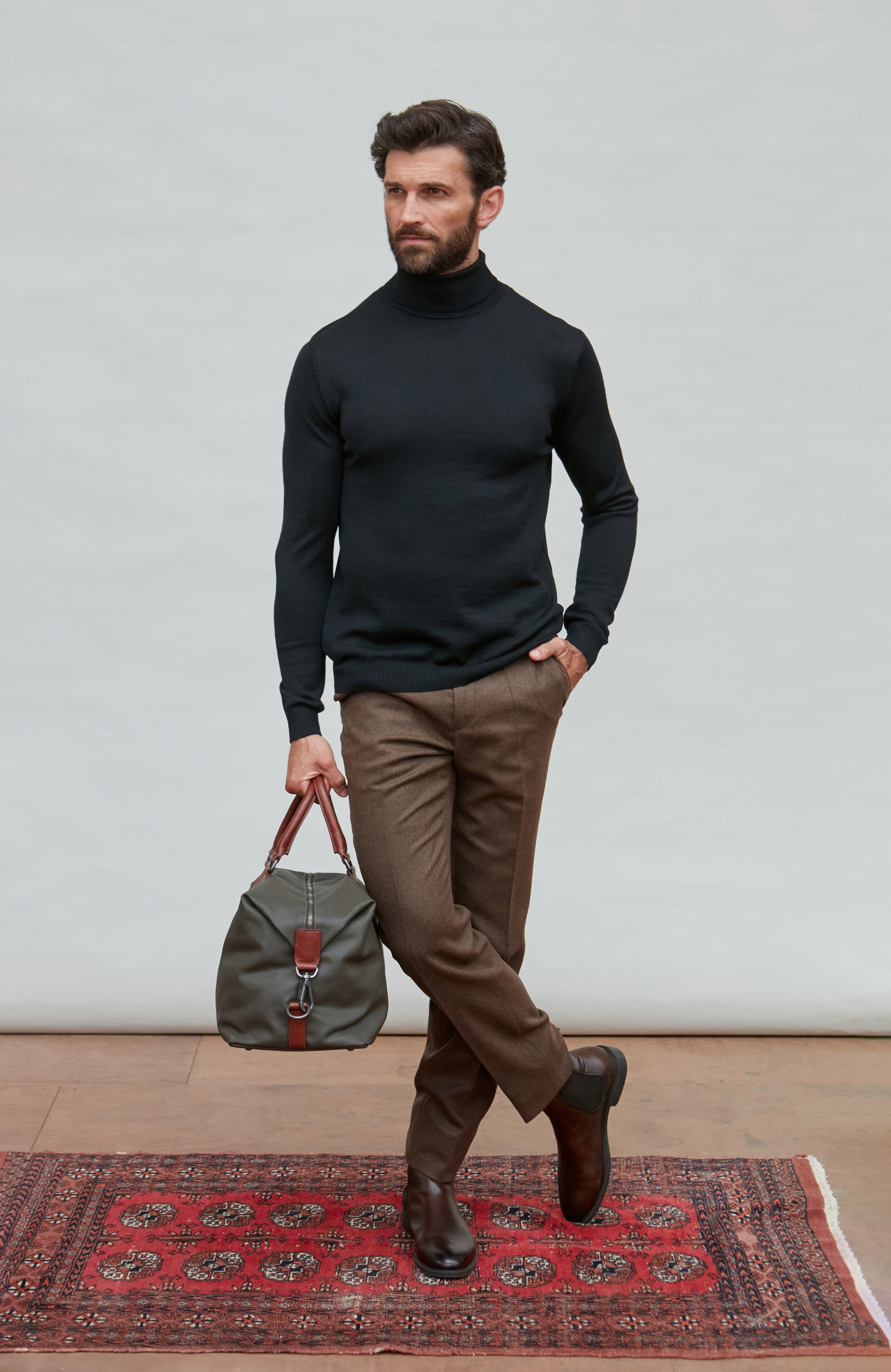 Mens Extra Fine Merino Wool Roll Neck Jumper