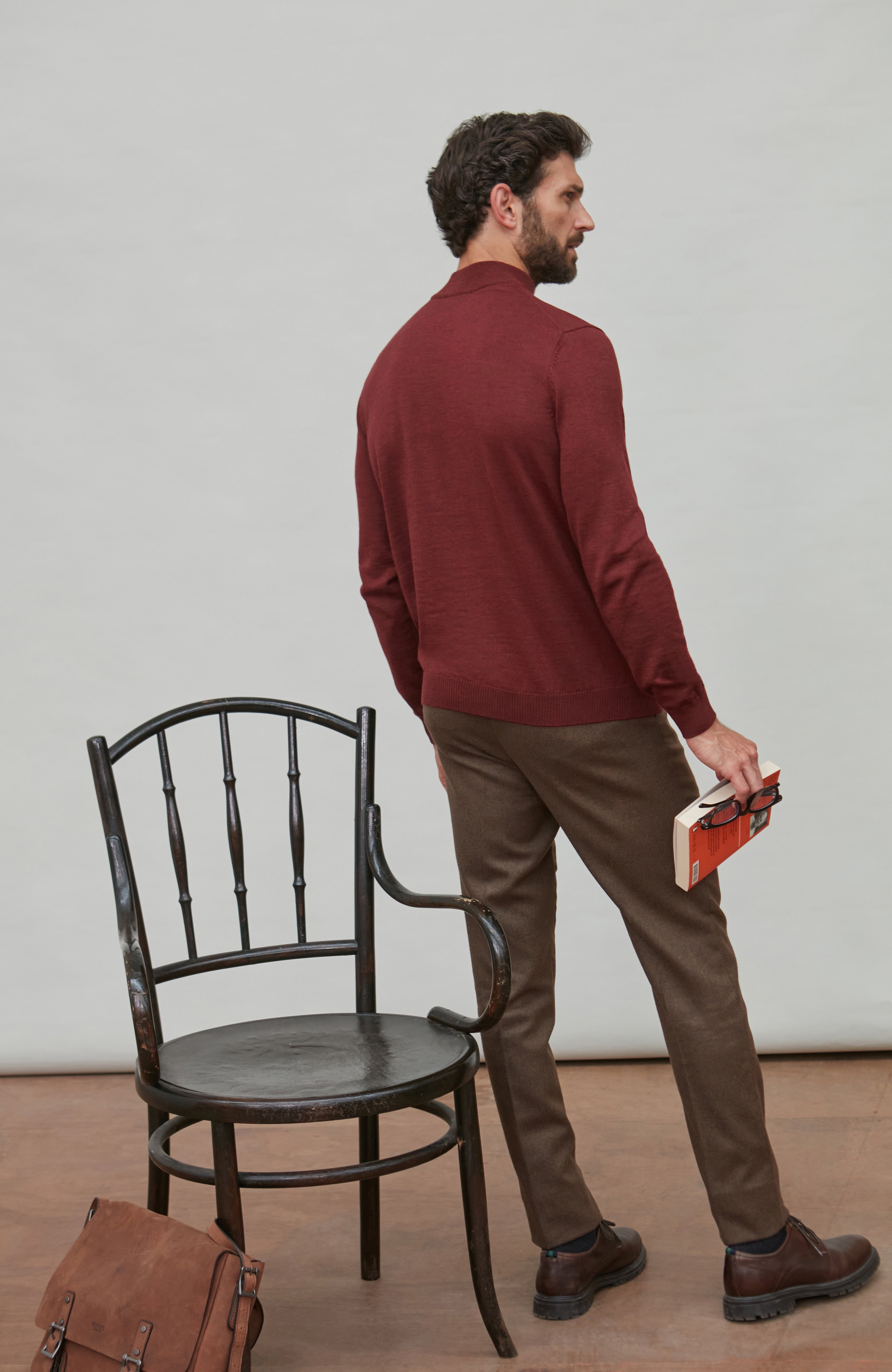 Mens Extra Fine Merino Wool Mock Turtleneck Jumper