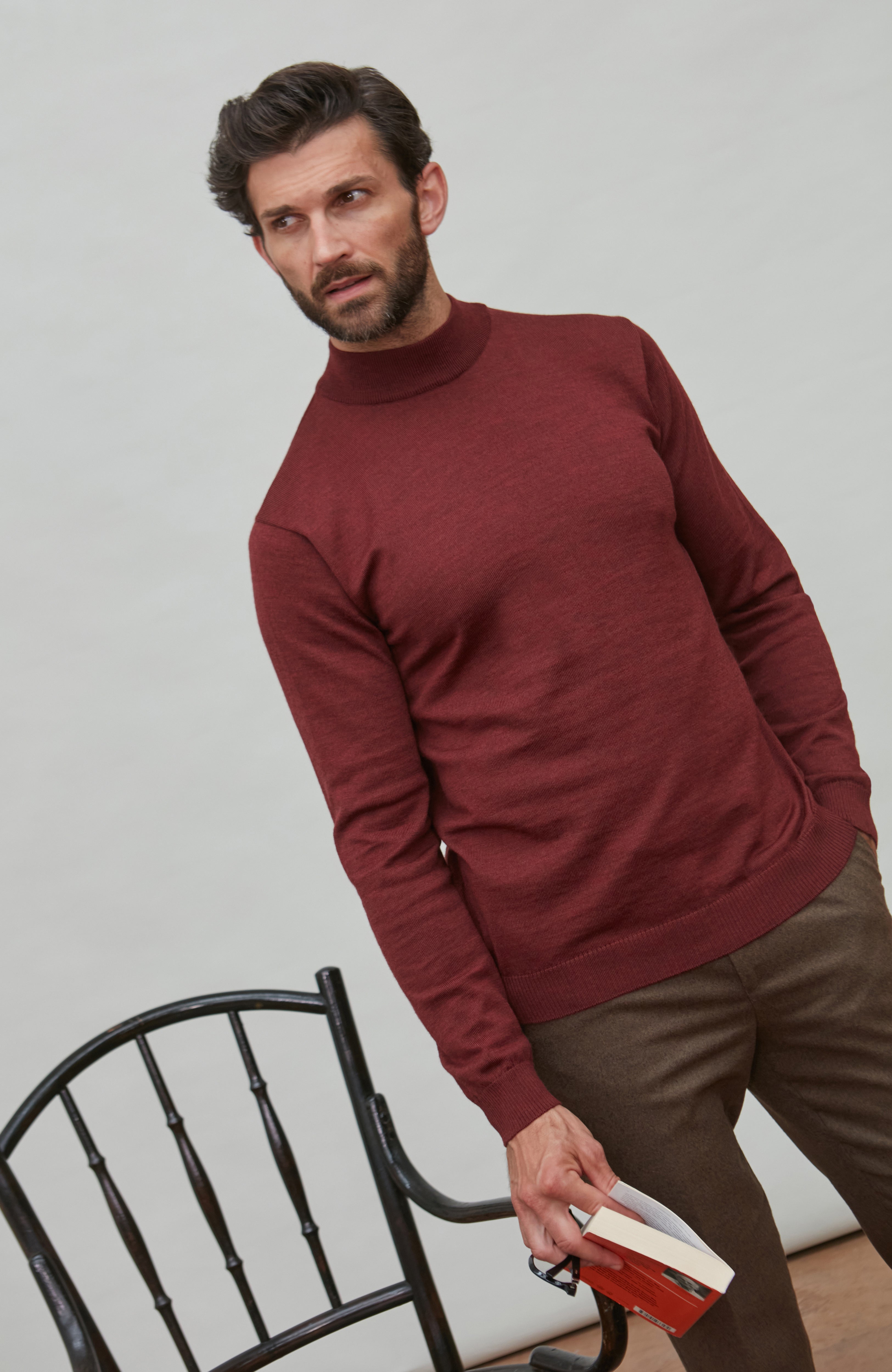 Mens Extra Fine Merino Wool Mock Turtleneck Jumper