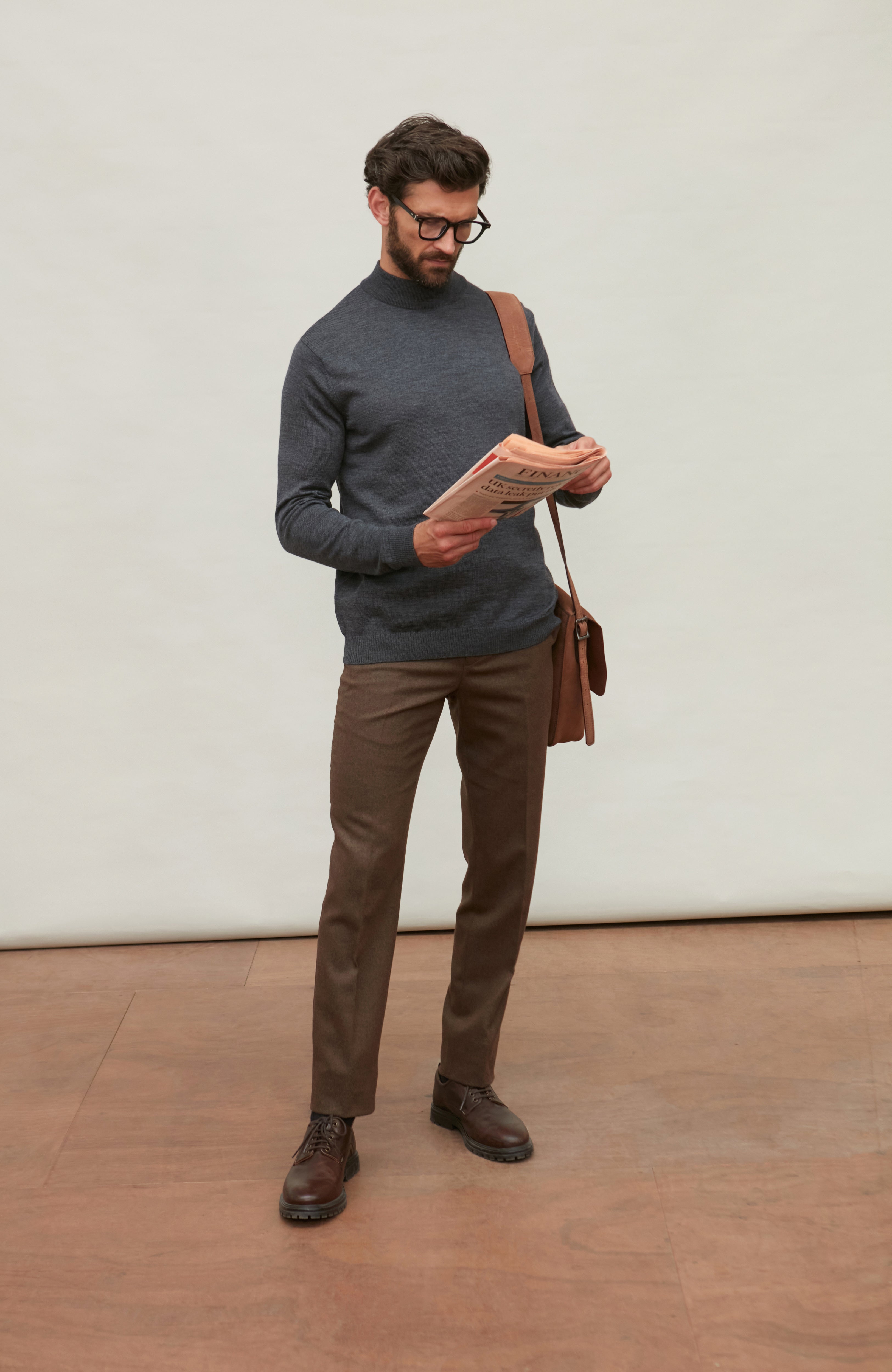 Mens Extra Fine Merino Wool Mock Turtleneck Jumper