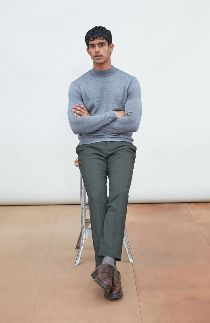 Mens Extra Fine Merino Wool Mock Turtleneck Jumper