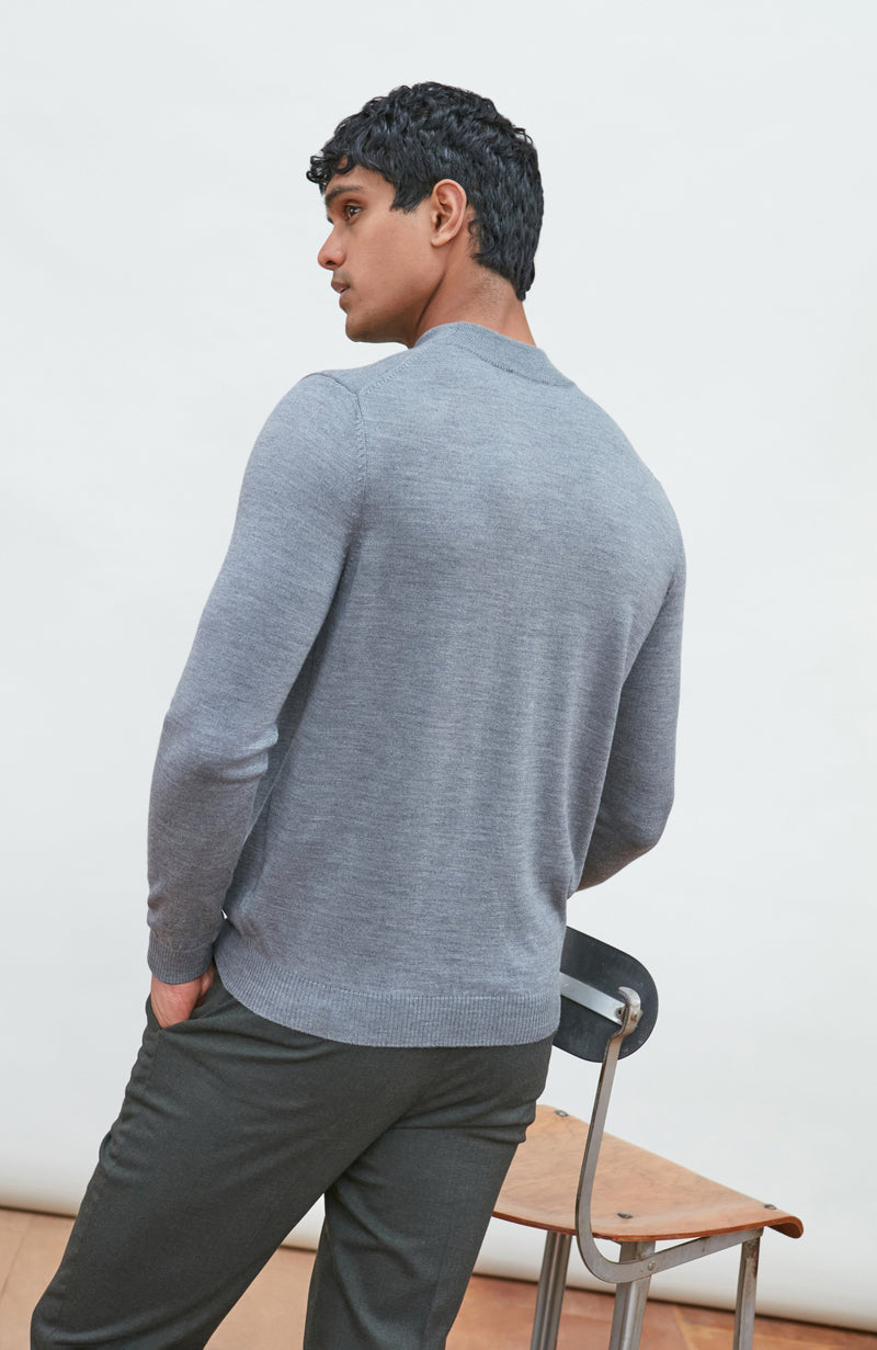 Mens Extra Fine Merino Wool Mock Turtleneck Jumper