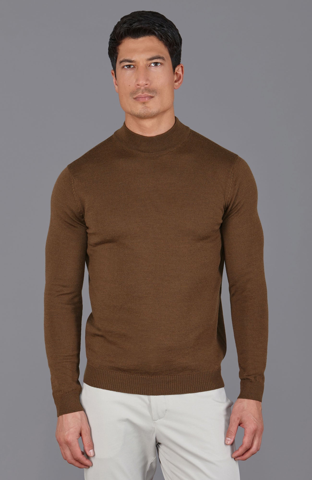 Mens Extra Fine Merino Wool Mock Turtleneck Jumper